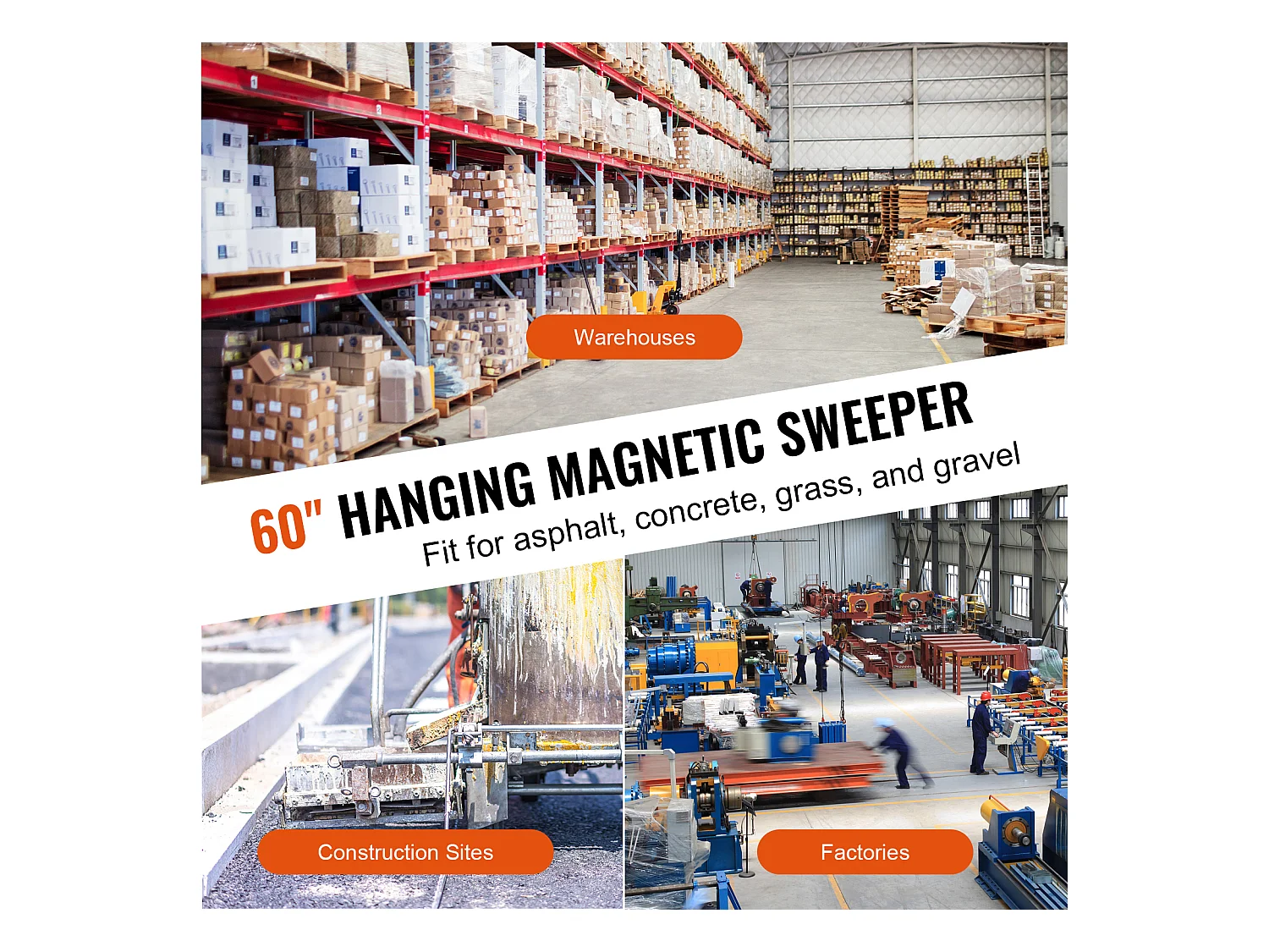 Magnetkehrmaschine, SucceBuy 152 cm Hänge-Magnetkehrwerkzeug, 42,2 kg Hebemagnet für Gabelstapler