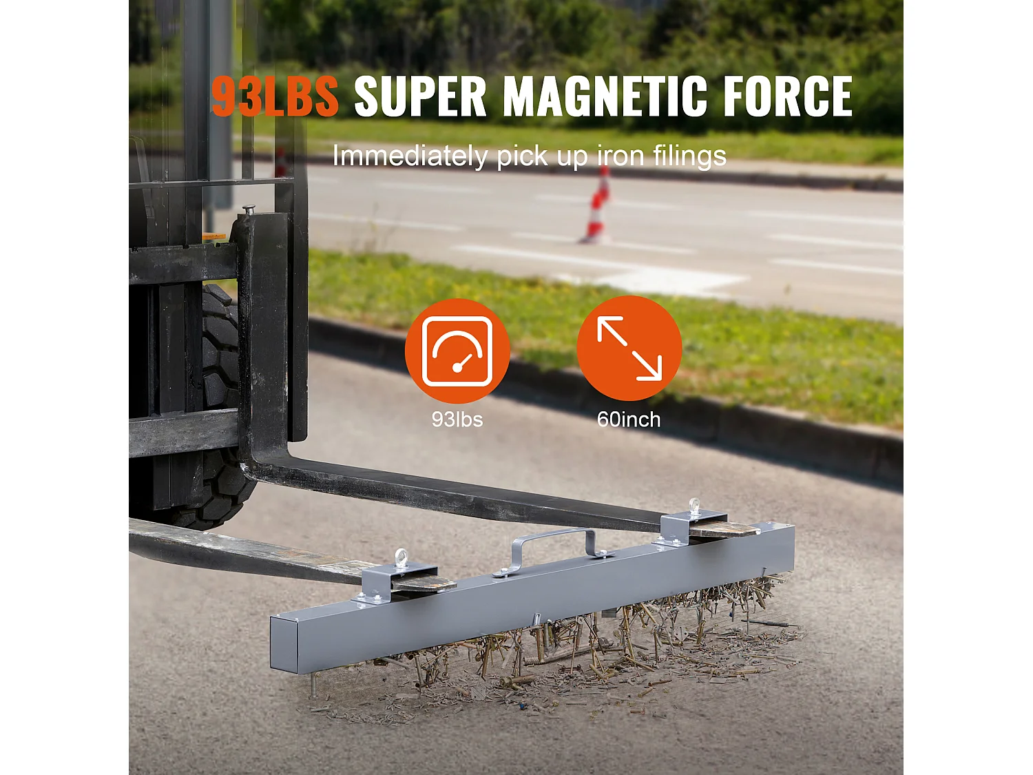 Balayeuse Magnétique, SucceBuy Outil de Balayage Magnétique Suspendu de 152 cm, Aimant de Levage de 42,2 kg pour Chariots Élévateurs