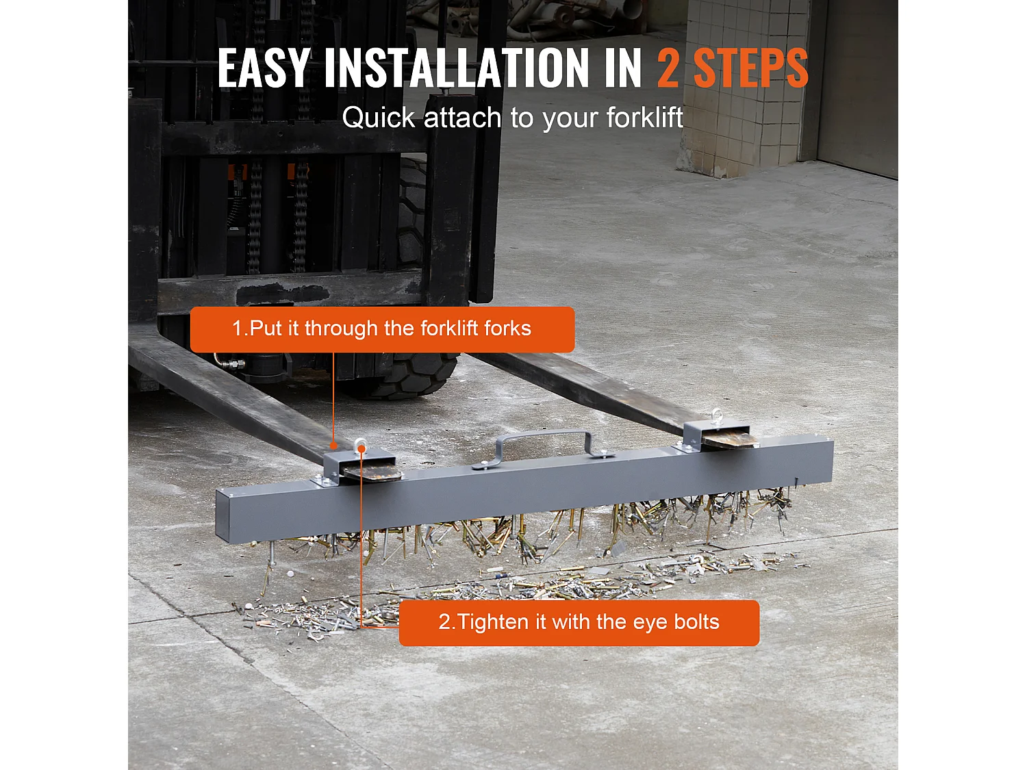 Balayeuse Magnétique, SucceBuy Outil de Balayage Magnétique Suspendu de 152 cm, Aimant de Levage de 42,2 kg pour Chariots Élévateurs