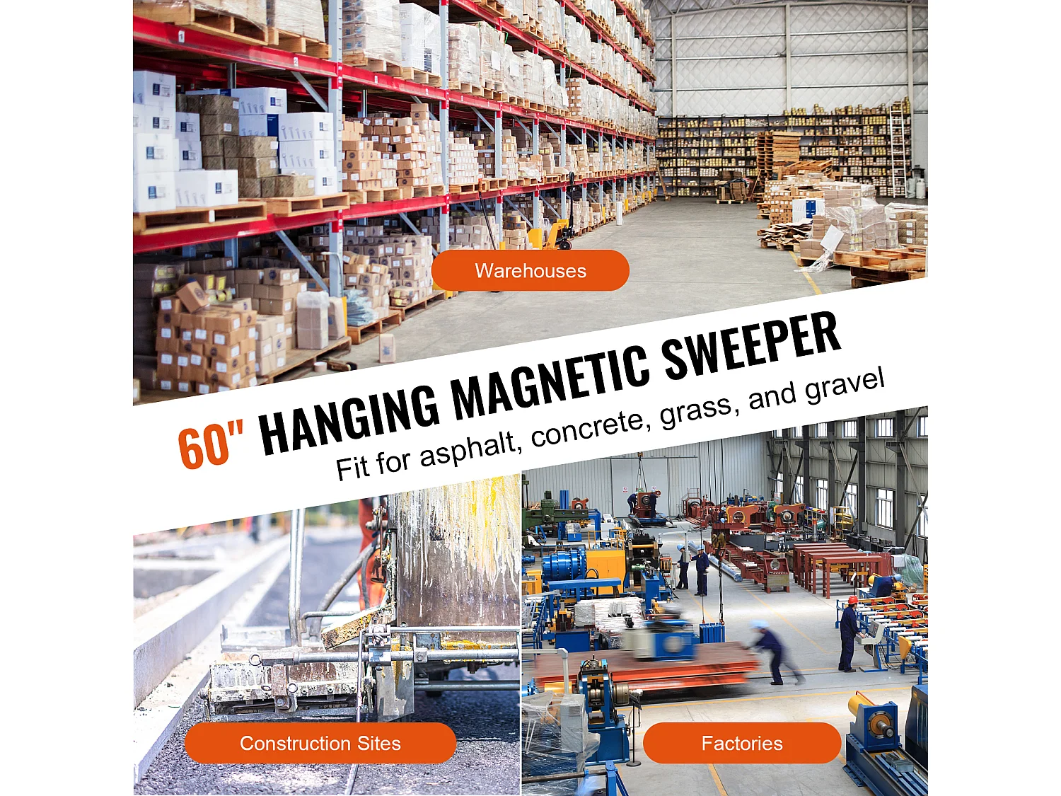 Balayeuse Magnétique, SucceBuy Outil de Balayage Magnétique Suspendu de 152 cm, Aimant de Levage de 42,2 kg pour Chariots Élévateurs