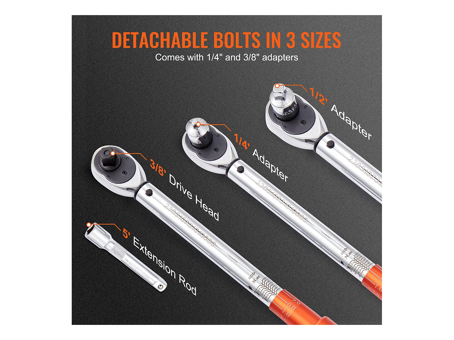 Verstellbarer Drehmomentschlüssel SucceBuy, Antrieb 2.54/5.08CM, 14-204 N.m, Satz Mechanischer Doppel-Richtung Drehmomentschlüssel mit Verlängerungsstangen