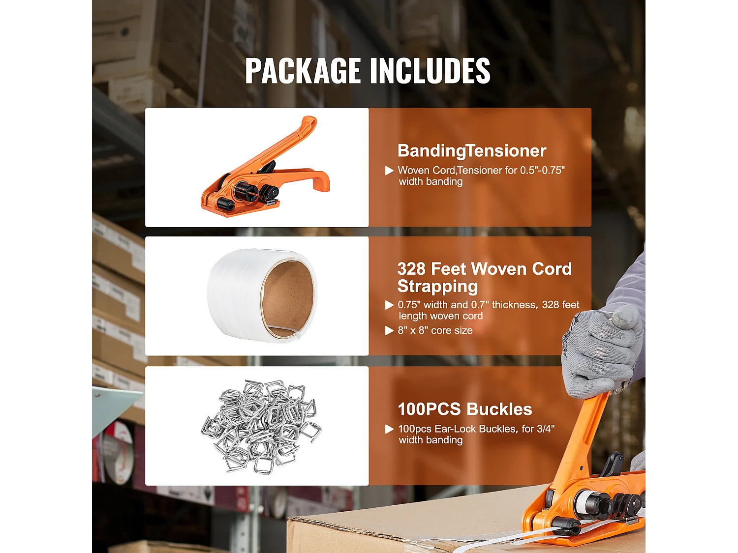 Kit de Cerclage SucceBuy d'Emballage avec Tendeur et Cordon de 100 m, Kit d'Emballage de Palette Idéal, Cerclage pour un Emballage Efficace