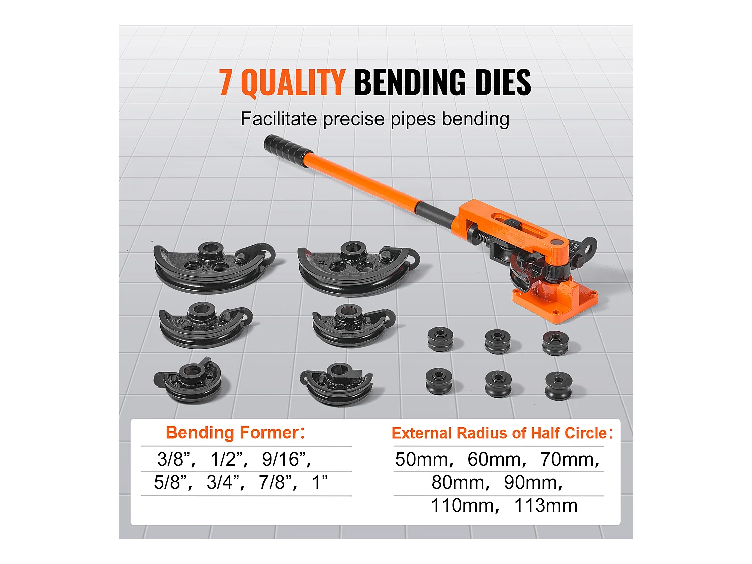Cintreuse Manuelle de Tubes SucceBuy, 10-25mm, de Diamètre Extérieur avec 7 Matrices 180°, pour CVC, AC, Réfrigérateur, Réparation Automobile