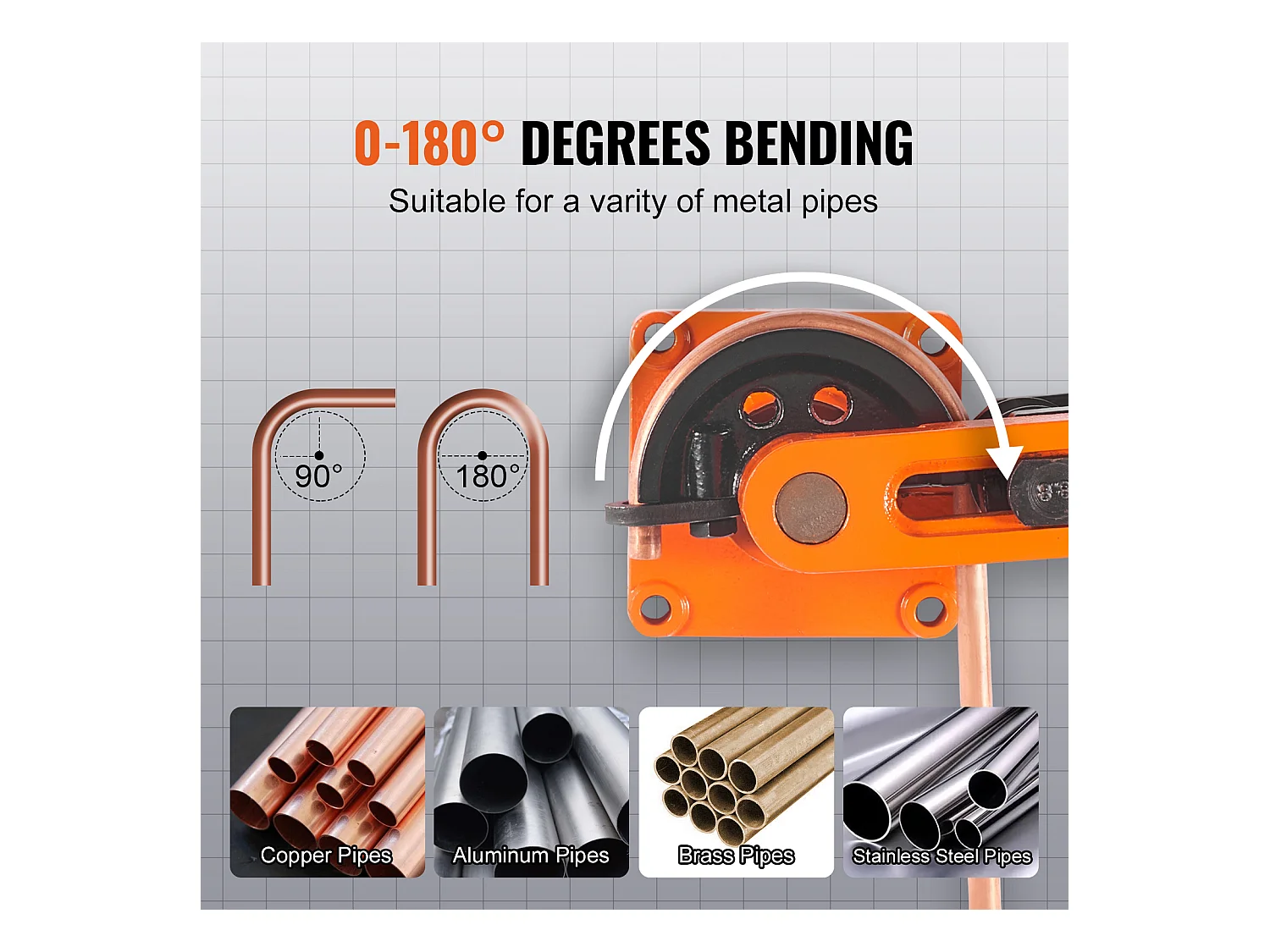 Cintreuse Manuelle de Tubes SucceBuy, 10-25mm, de Diamètre Extérieur avec 7 Matrices 180°, pour CVC, AC, Réfrigérateur, Réparation Automobile