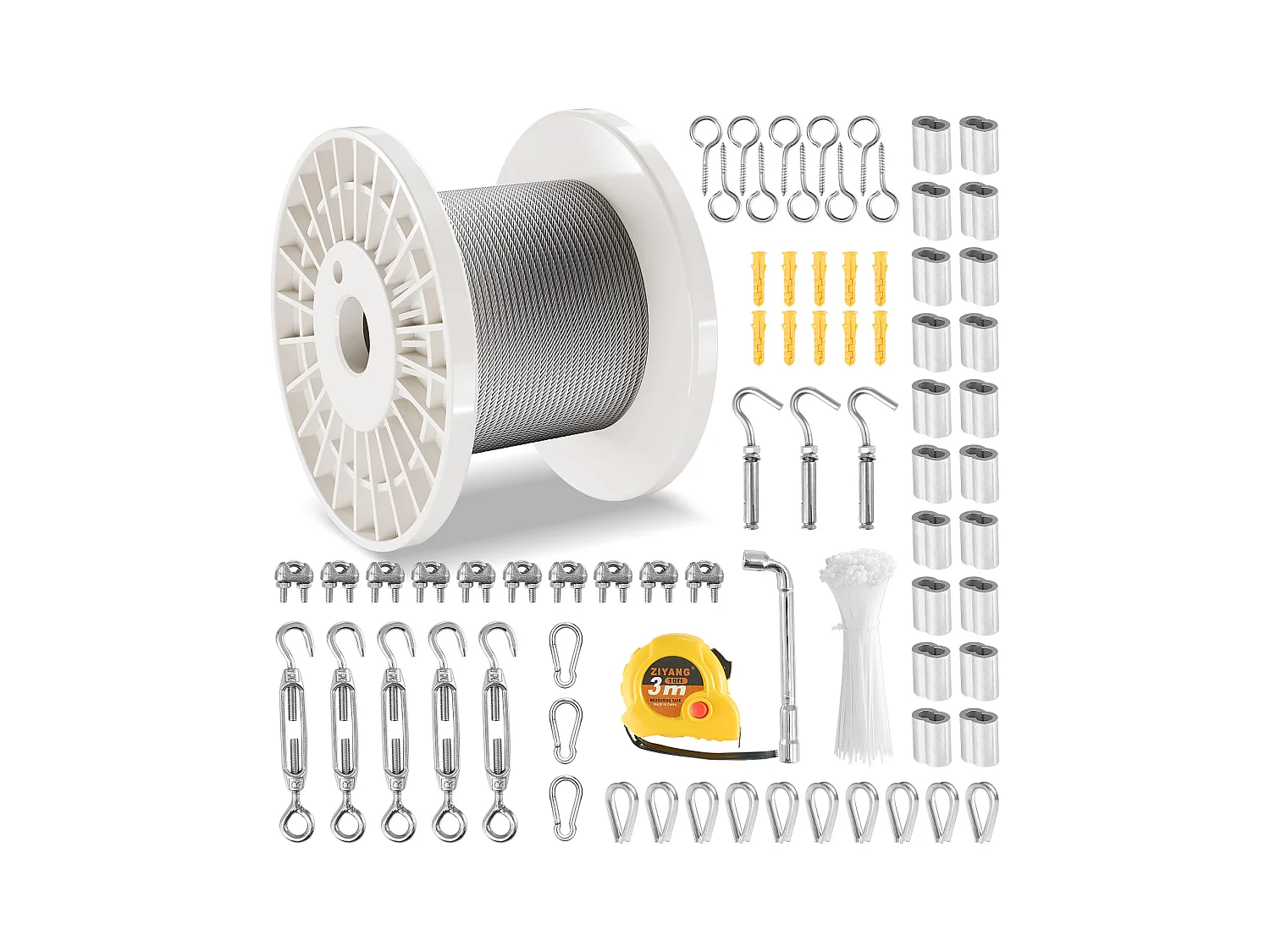 Câble en Acier Inoxydable T304 SucceBuy, Diamètre 3,18 mm, Longueur 30,5 m, 7x7, Câble de Garde-Corps