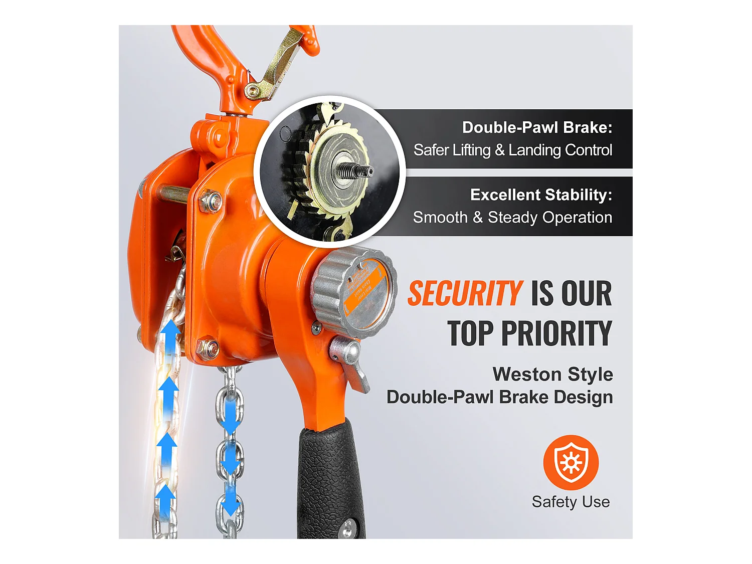 Argano, SucceBuy Paranco a Catena con Lever, Cricchetto G80, Capacità 0,25 Tn, Sollevamento 2,8 m