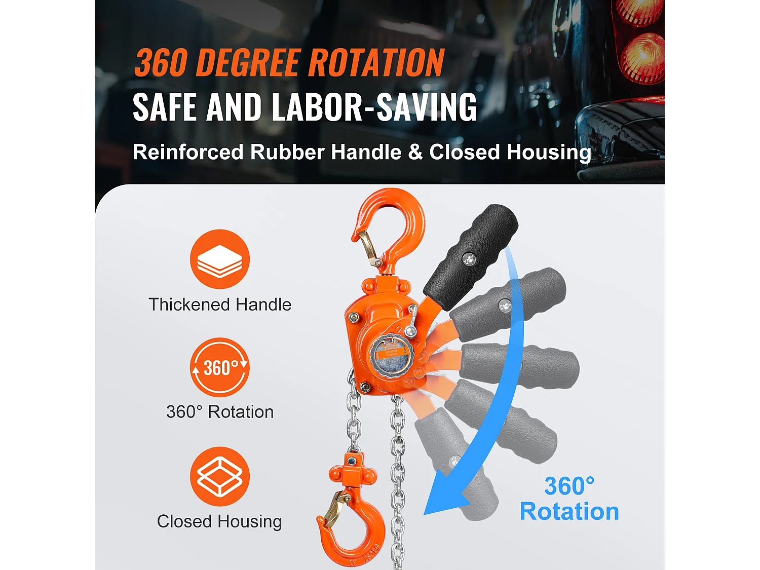 Argano, SucceBuy Paranco a Catena con Lever, Cricchetto G80, Capacità 0,25 Tn, Sollevamento 2,8 m