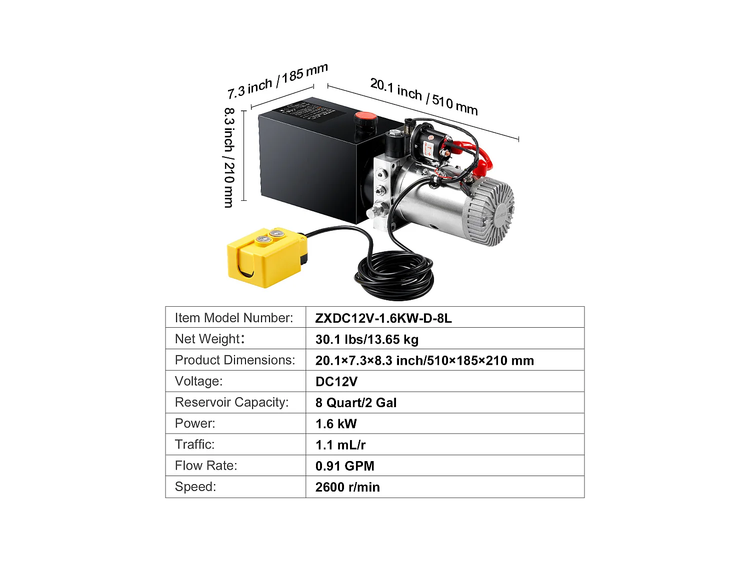 Pompe Hydraulique SucceBuy Pompe Hydraulique 8.8 L Simple Effet DC 12 Volts pour Remorque à Benne Basculante