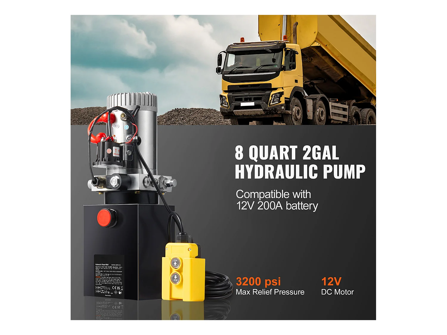 Pompe Hydraulique SucceBuy Pompe Hydraulique 8.8 L Simple Effet DC 12 Volts pour Remorque à Benne Basculante