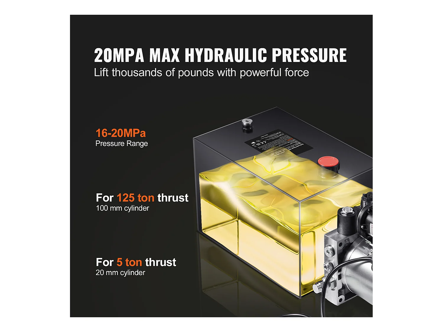 Pompe Hydraulique SucceBuy Pompe Hydraulique 8.8 L Simple Effet DC 12 Volts pour Remorque à Benne Basculante