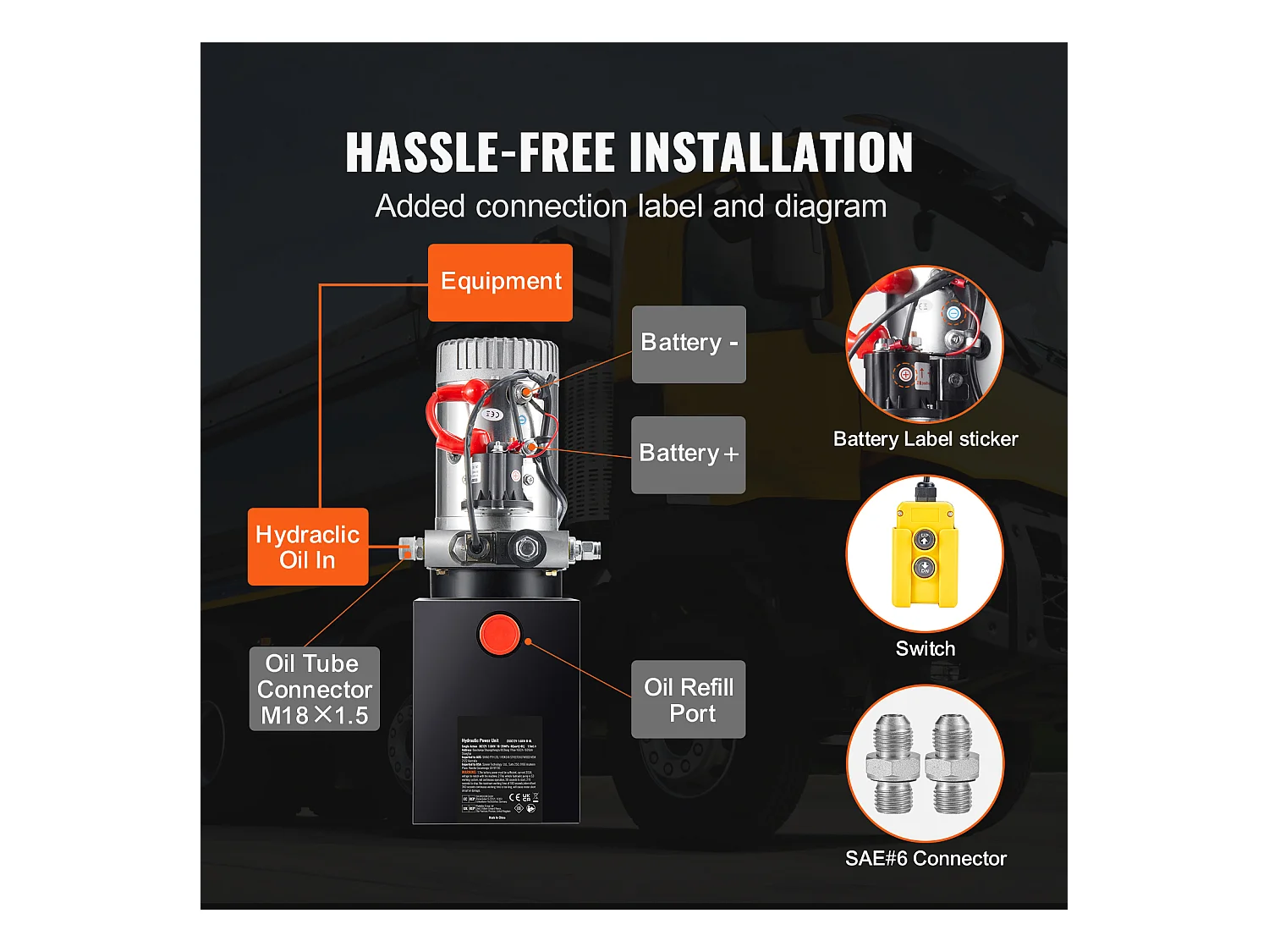 Pompe Hydraulique SucceBuy Pompe Hydraulique 8.8 L Simple Effet DC 12 Volts pour Remorque à Benne Basculante