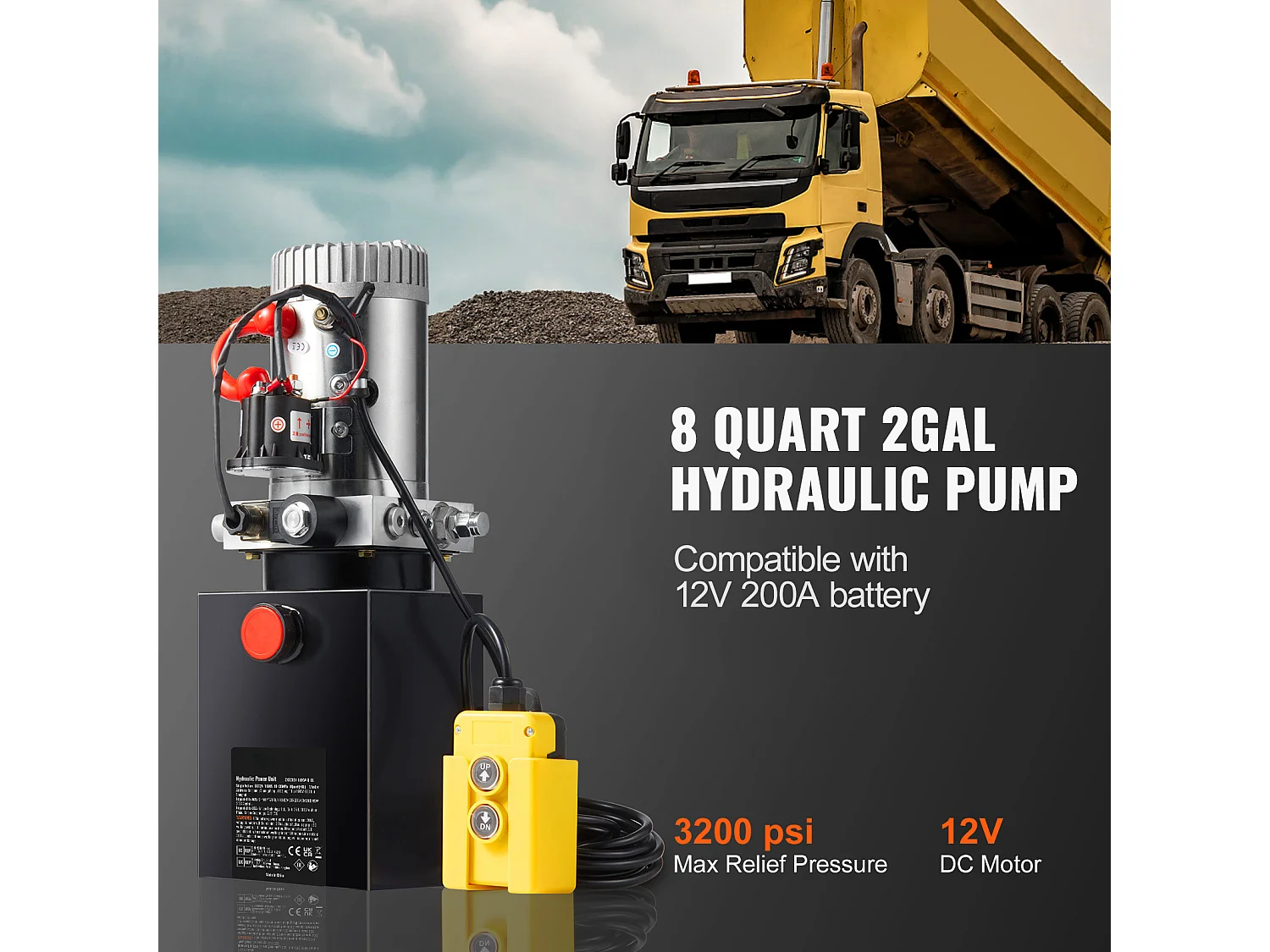 Pompe Hydraulique SucceBuy Pompe Hydraulique 8.8 L Simple Effet DC 12 Volts pour Remorque à Benne Basculante