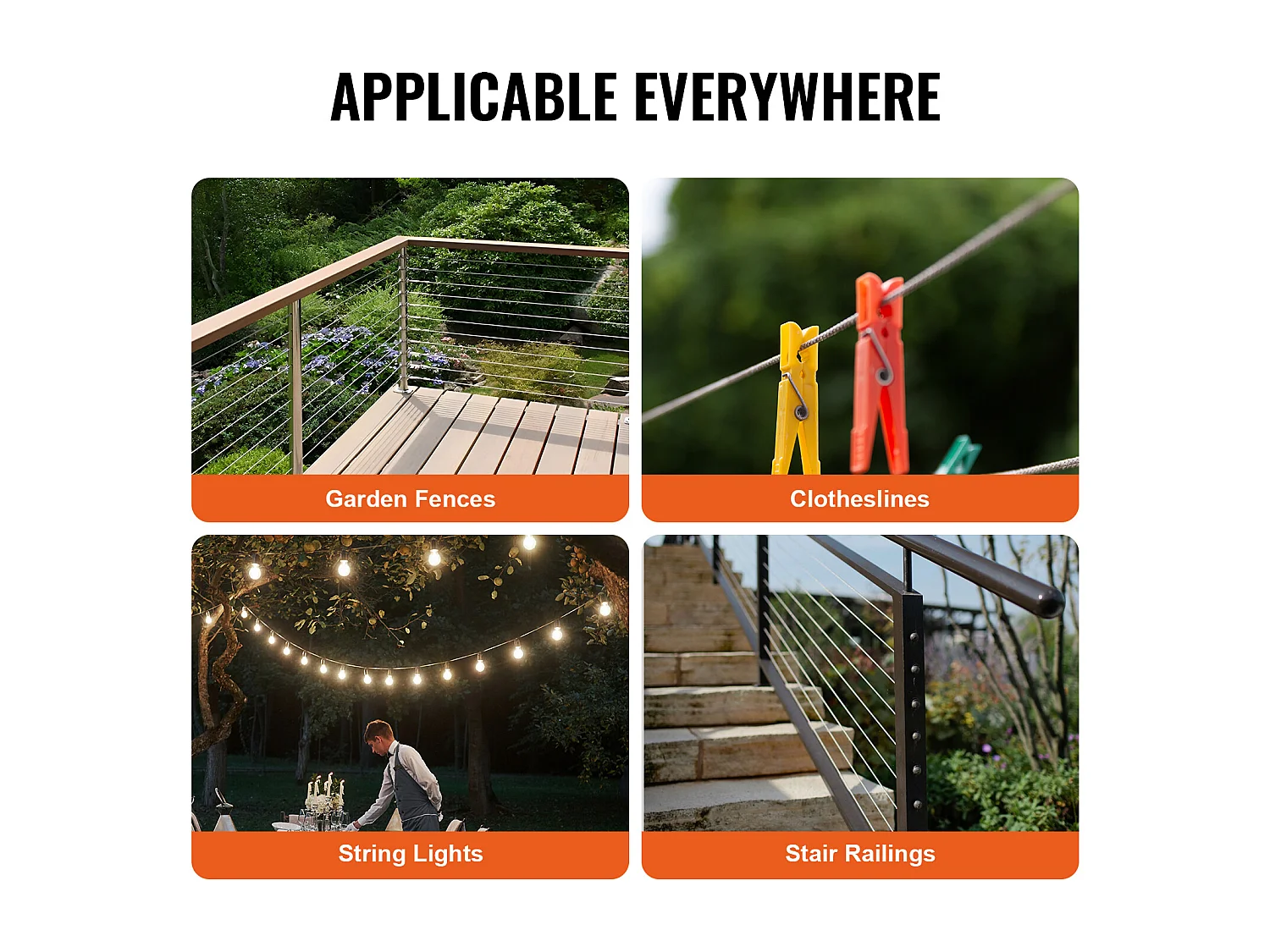 Edelstahlseil T304 SucceBuy, Durchmesser 1,59 mm, Länge 20,2 m, 7x7, Geländerseil