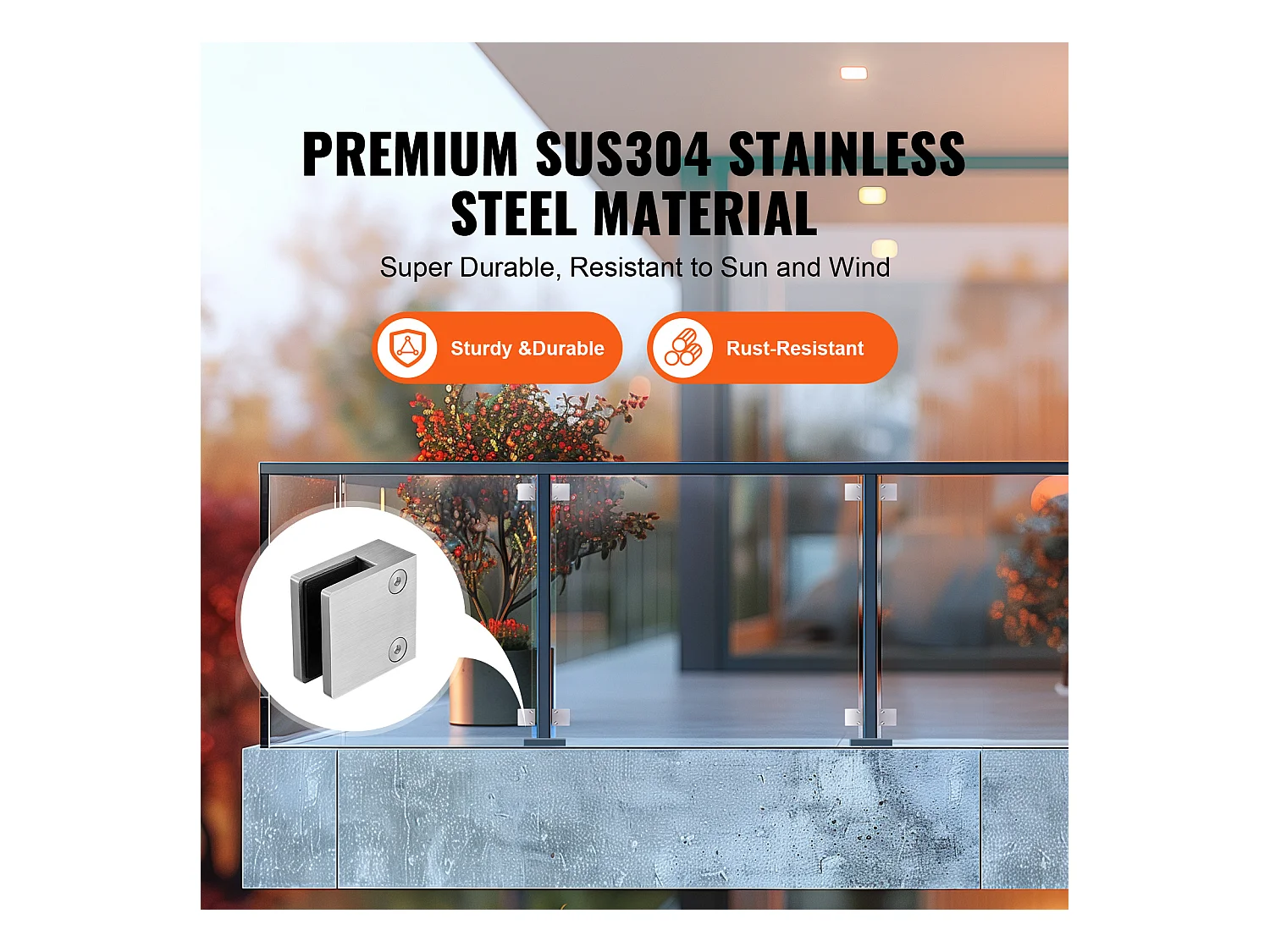 Glasklemme, SucceBuy 4er-Pack Quadratische Glasklemmen-Geländerhalterungen für 0,8–1,2 cm Glas, Silber