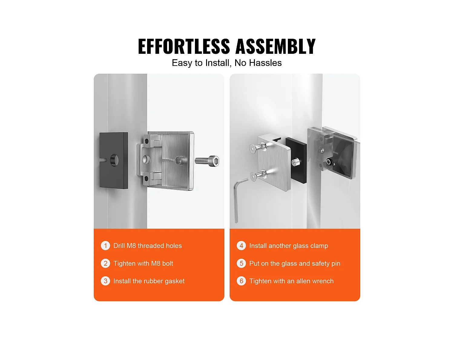 Glasklemme, SucceBuy 4er-Pack Quadratische Glasklemmen-Geländerhalterungen für 0,8–1,2 cm Glas, Silber