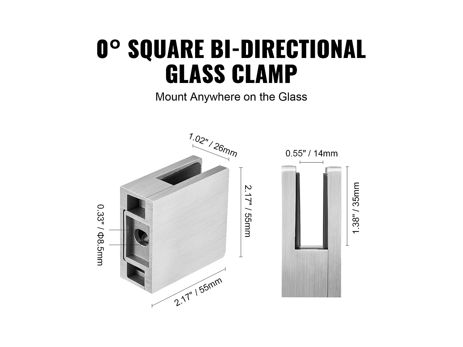 Glasklemme, SucceBuy 4er-Pack Quadratische Glasklemmen-Geländerhalterungen für 0,8–1,2 cm Glas, Silber