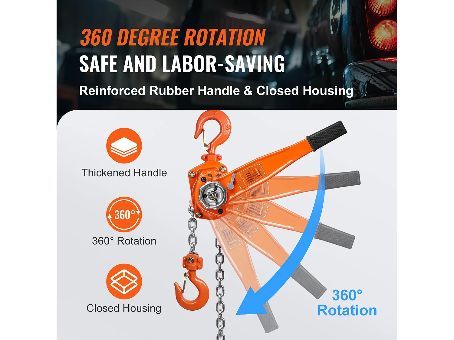 Argano, SucceBuy Paranco a Catena con Lever G80, Capacità 1,5 Tn, Paranco a Cricchetto da 2,8 m