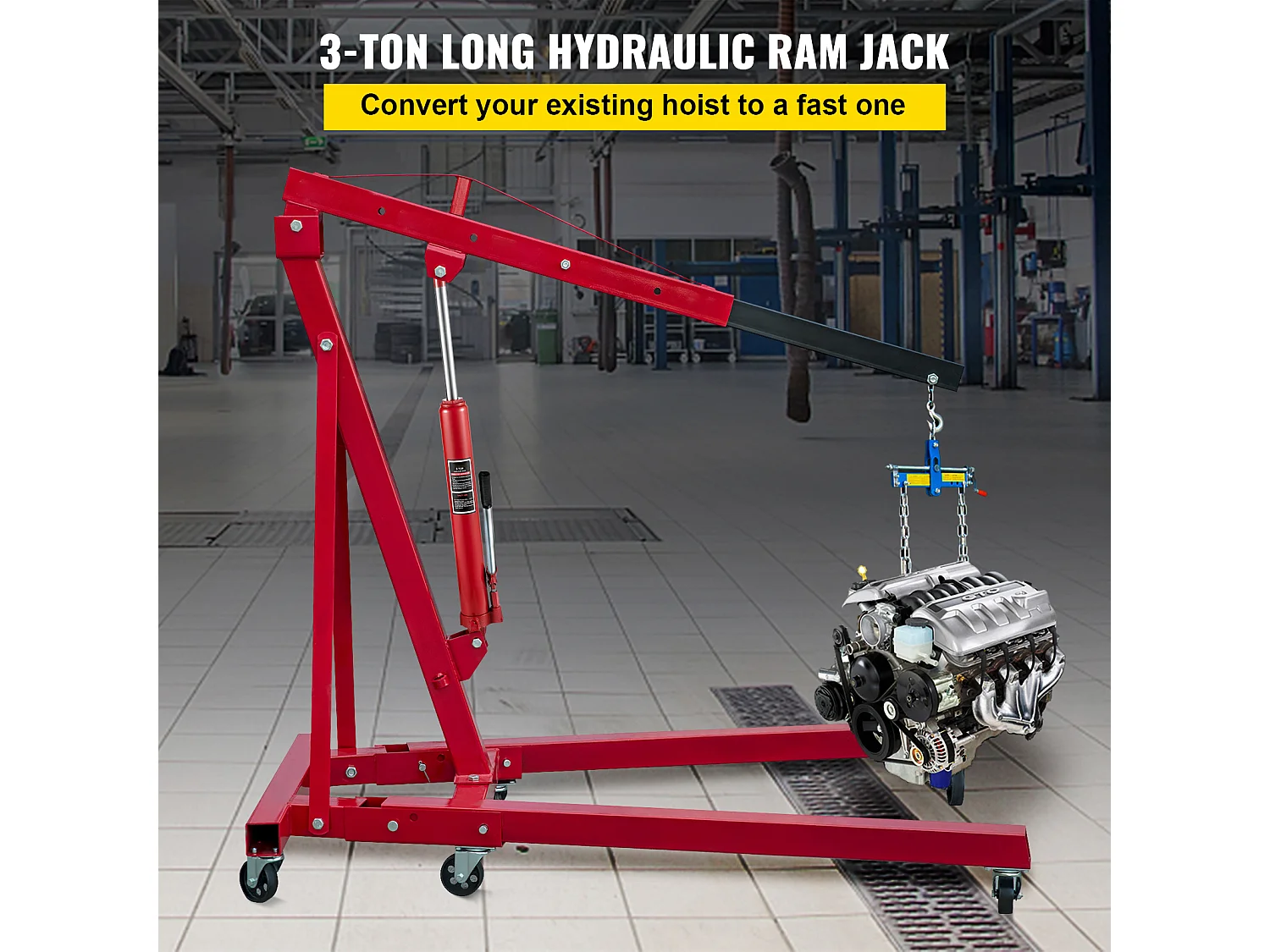 Verin Hydraulique SucceBuy Cric Hydraulique à Bélier de 3 Tonnes de Long, Pompe Simple Manuelle, Élévateur de Moteur, Cueilleur de Cerises