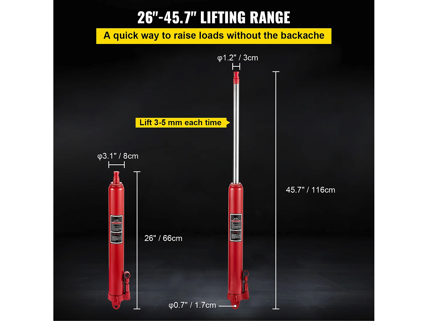 Verin Hydraulique SucceBuy Cric Hydraulique à Bélier de 3 Tonnes de Long, Pompe Simple Manuelle, Élévateur de Moteur, Cueilleur de Cerises