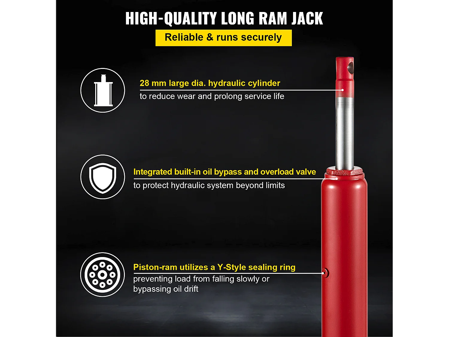 Verin Hydraulique SucceBuy Cric Hydraulique à Bélier de 3 Tonnes de Long, Pompe Simple Manuelle, Élévateur de Moteur, Cueilleur de Cerises