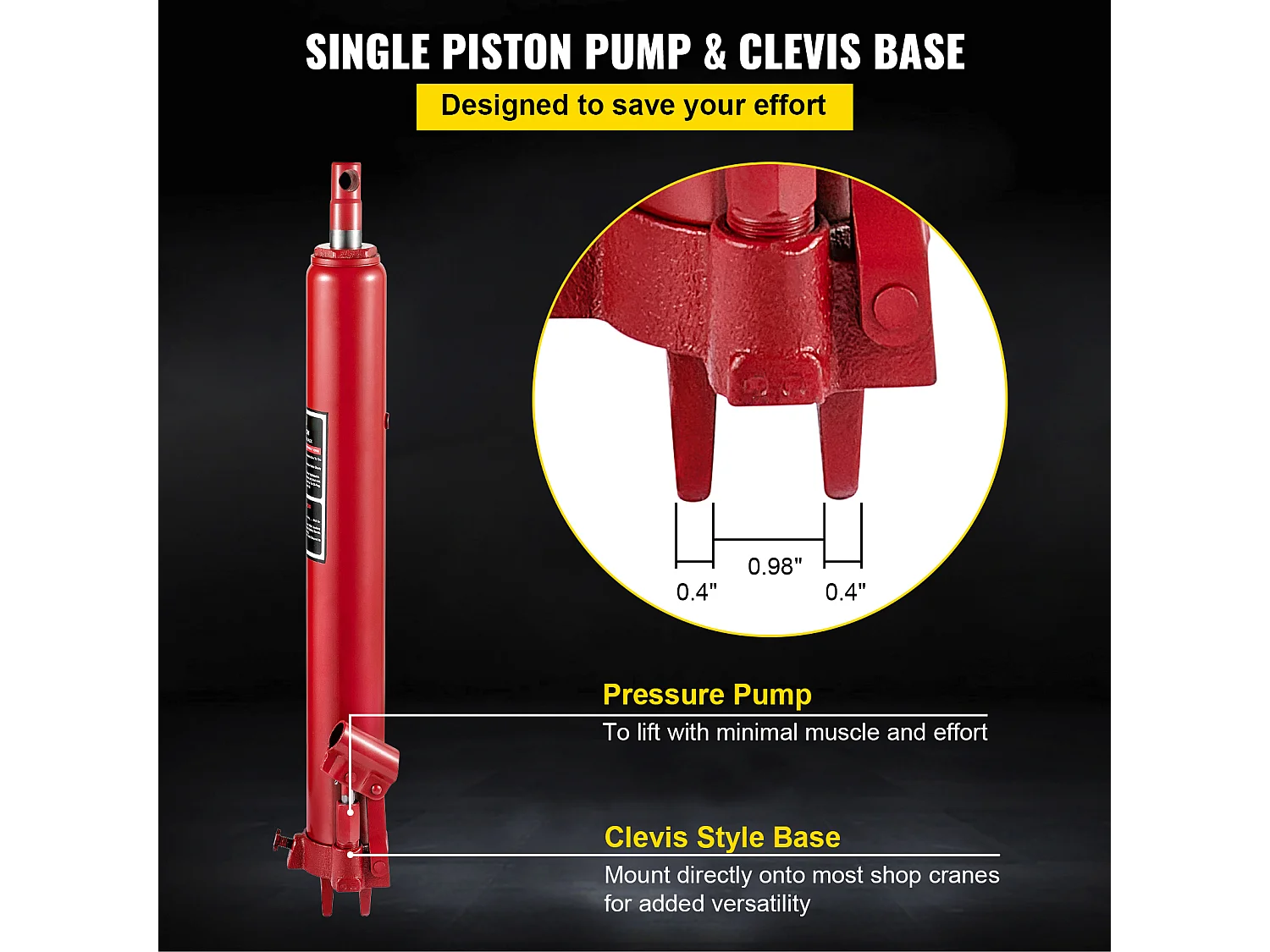 Verin Hydraulique SucceBuy Cric Hydraulique à Bélier de 3 Tonnes de Long, Pompe Simple Manuelle, Élévateur de Moteur, Cueilleur de Cerises