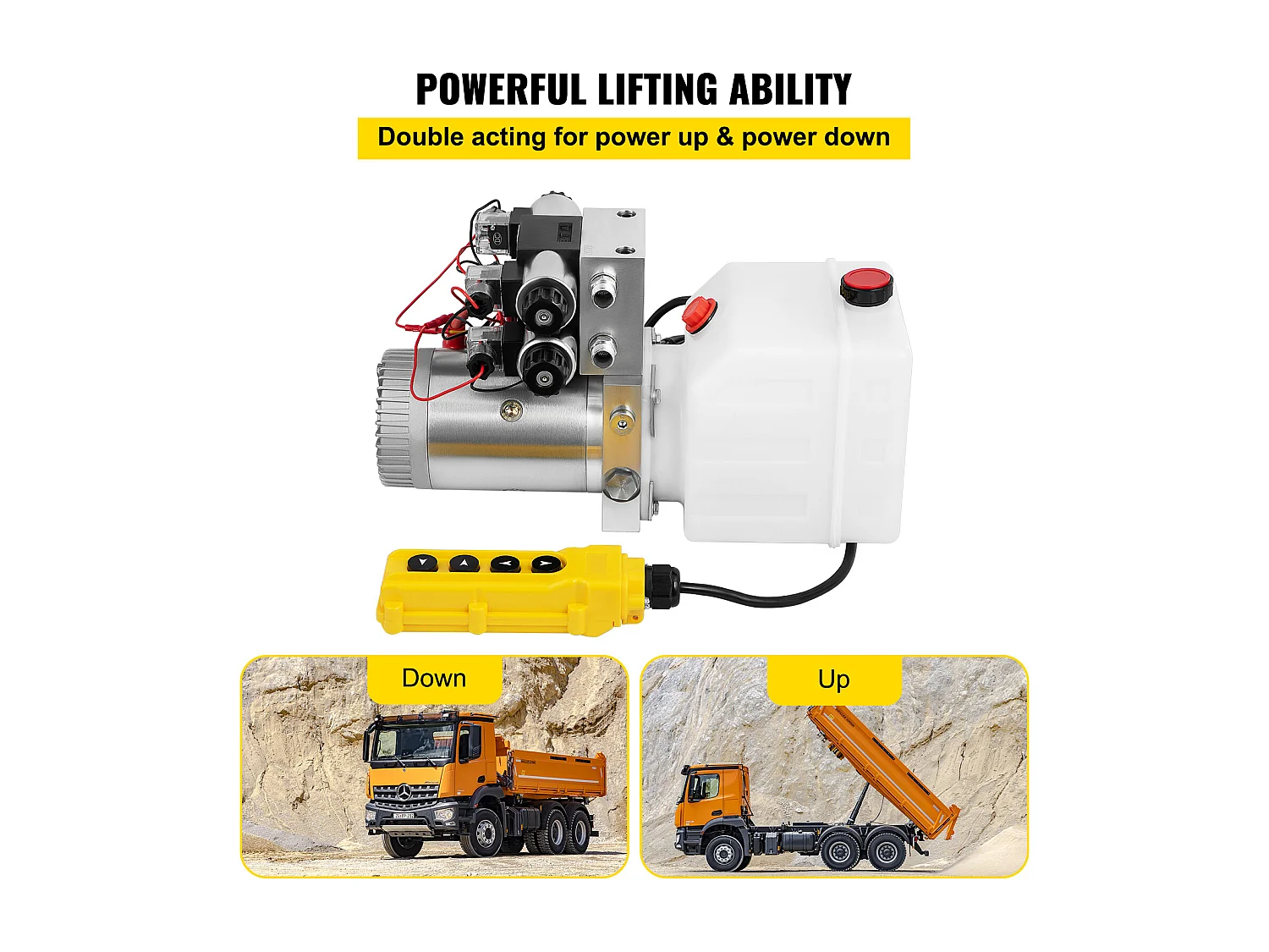 Pompe Hydraulique SucceBuy Groupe Hydraulique à Double Effet 12 Volts DC Réservoir de 4.5L