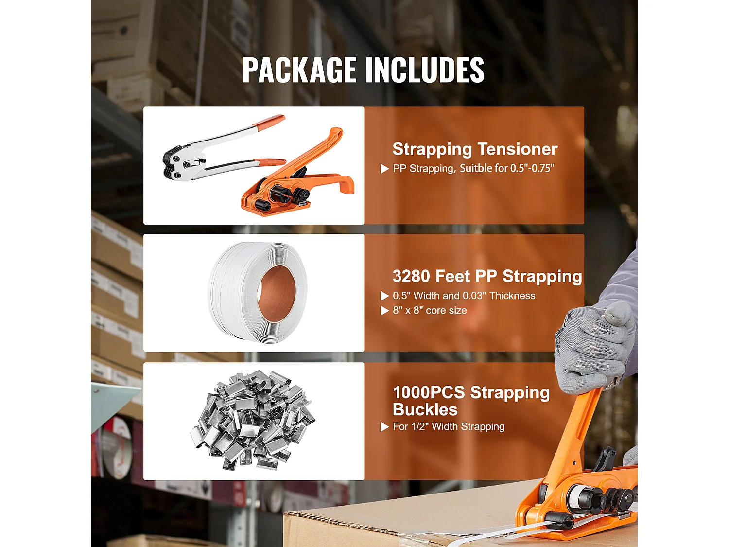 Umreifungsset SucceBuy für Verpackung mit Spanner und Versiegeler, PP-Gurt 1000 m, Umreifungsversiegelungswerkzeug, 1000 metallverbinder