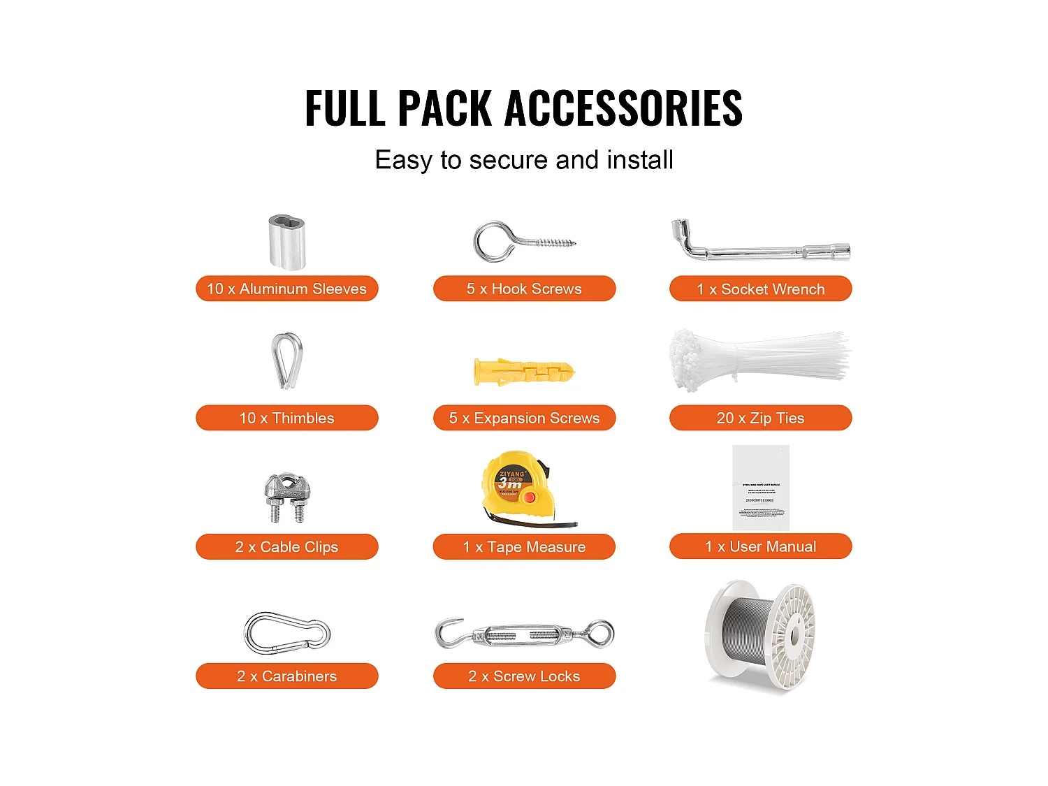 Roestvrijstalen Kabel T304 SucceBuy, Staalkabel 3,18 mm 7x7, Lengte 30,5 m, Leuningkabel