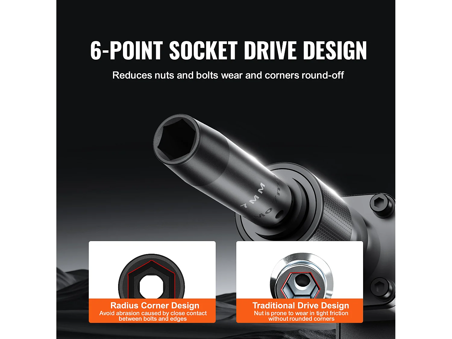 Jeu de Douilles à Choc SucceBuy Jeu de Douilles à Choc 9 Pièces 6 Pans Entraînement 1.27 cm Kit d'Outils à Cliquet