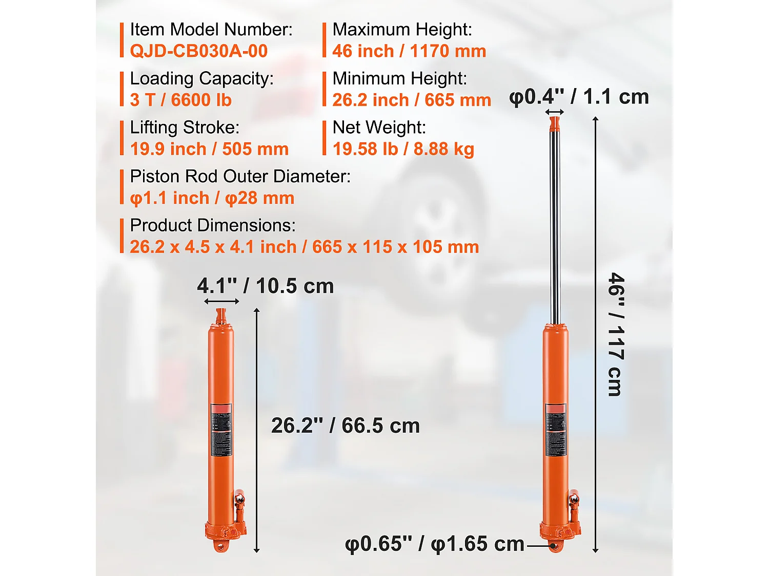 Martinetto Idraulico SucceBuy Martinetto Idraulico a Cilindro Lungo da 3 Tonnellate con Base a Forcella, Martinetto per Sollevamento Motore, Pompa Singola