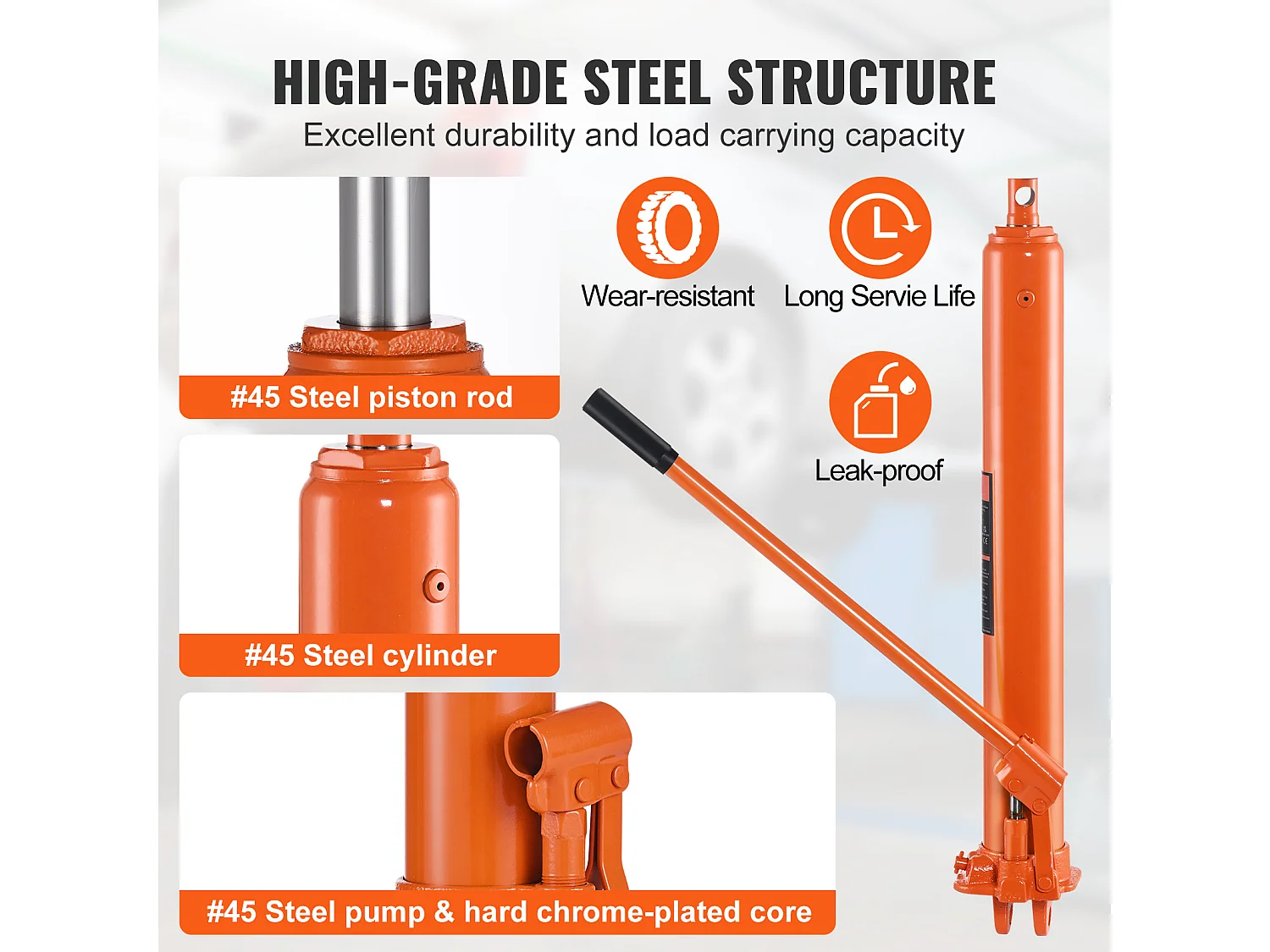 Martinetto Idraulico SucceBuy Martinetto Idraulico a Cilindro Lungo da 3 Tonnellate con Base a Forcella, Martinetto per Sollevamento Motore, Pompa Singola