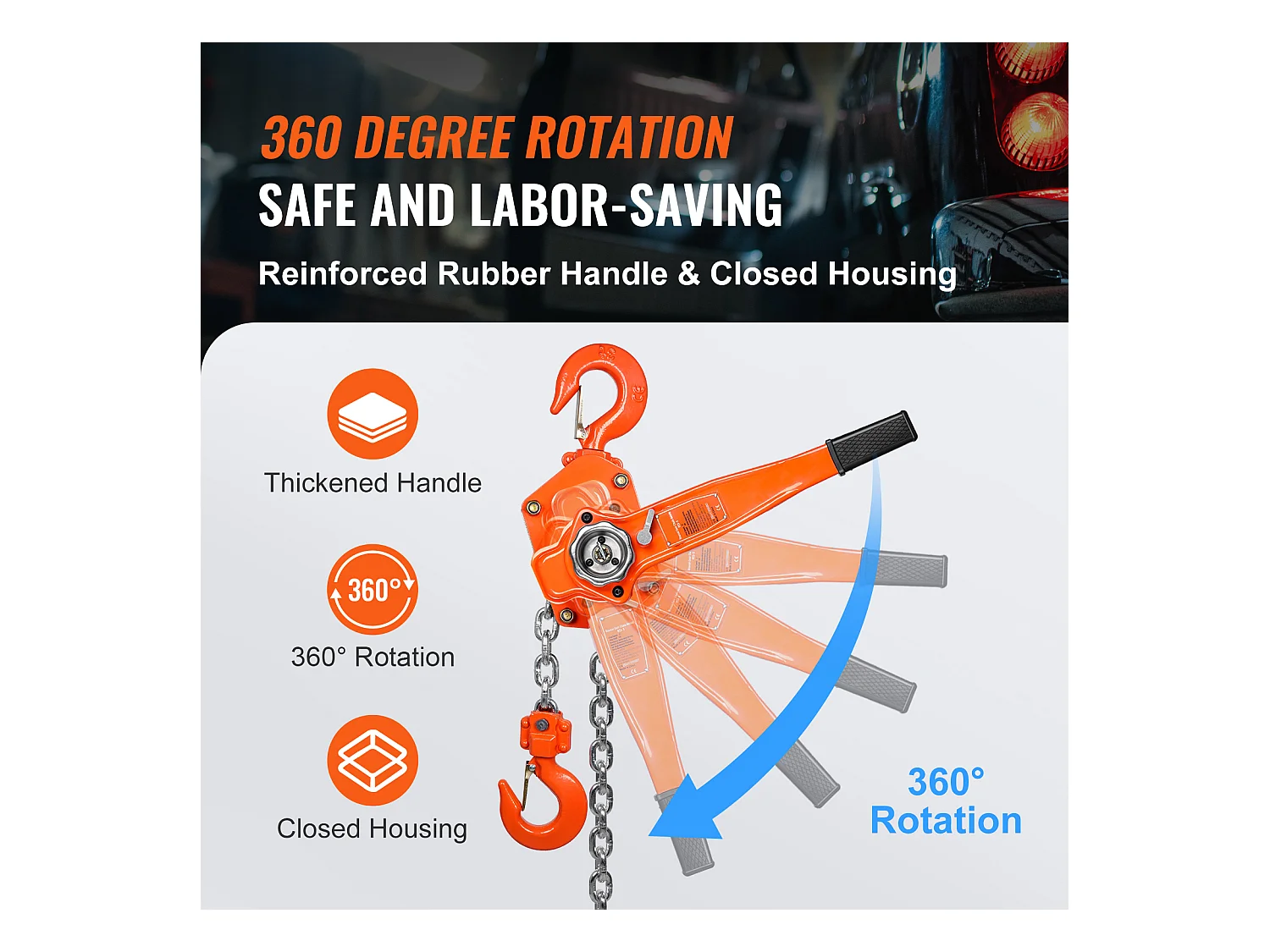 Treuil, SucceBuy Palan à Chaîne à Levier de 5,8 m, Capacité de 3 Tonnes, Levier à Cliquet G80