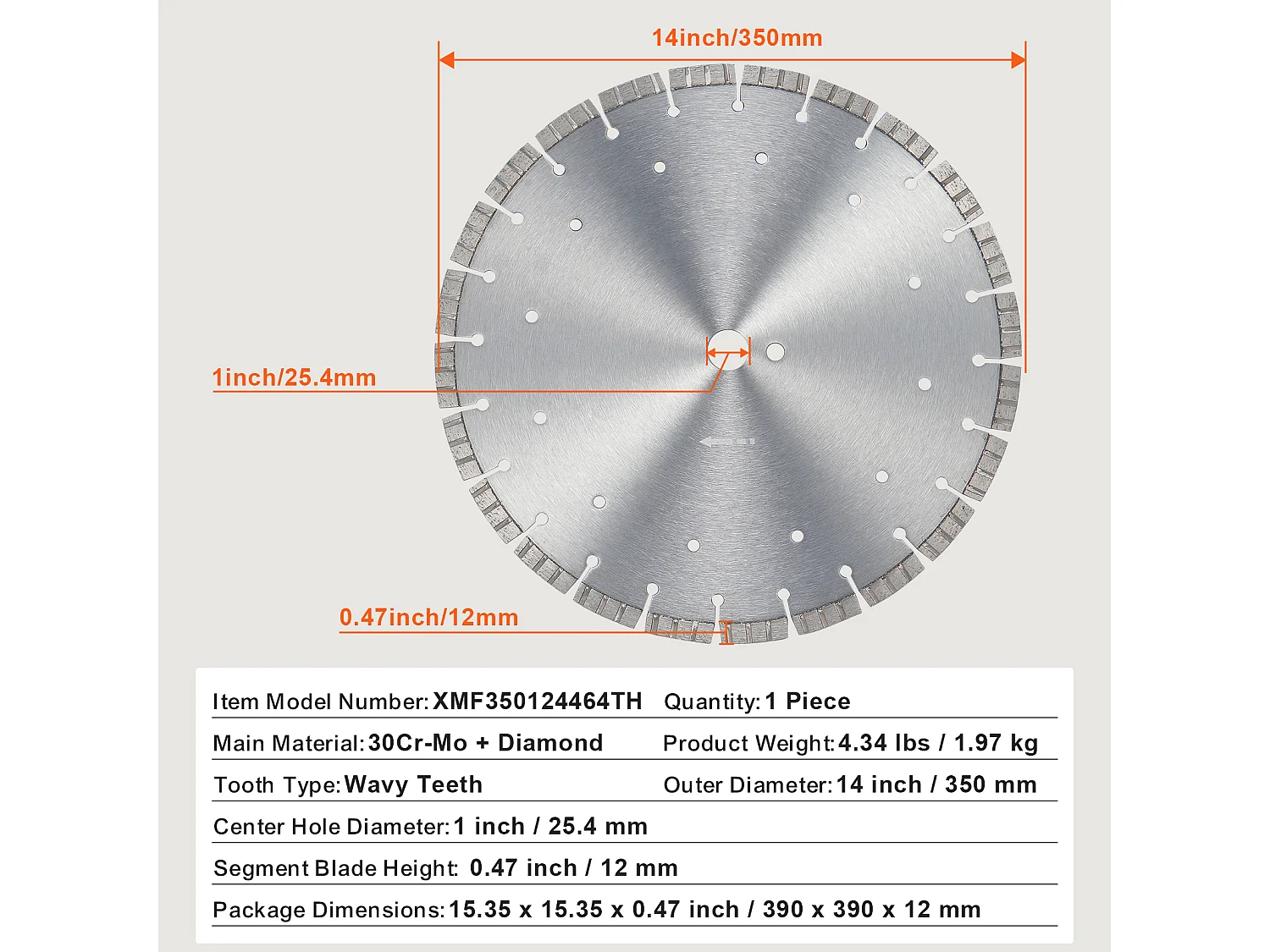 Lama Diamantata SucceBuy 36 cm, Lama di Seghetta per Cemento Uomo/Seco, Denti Ondulati