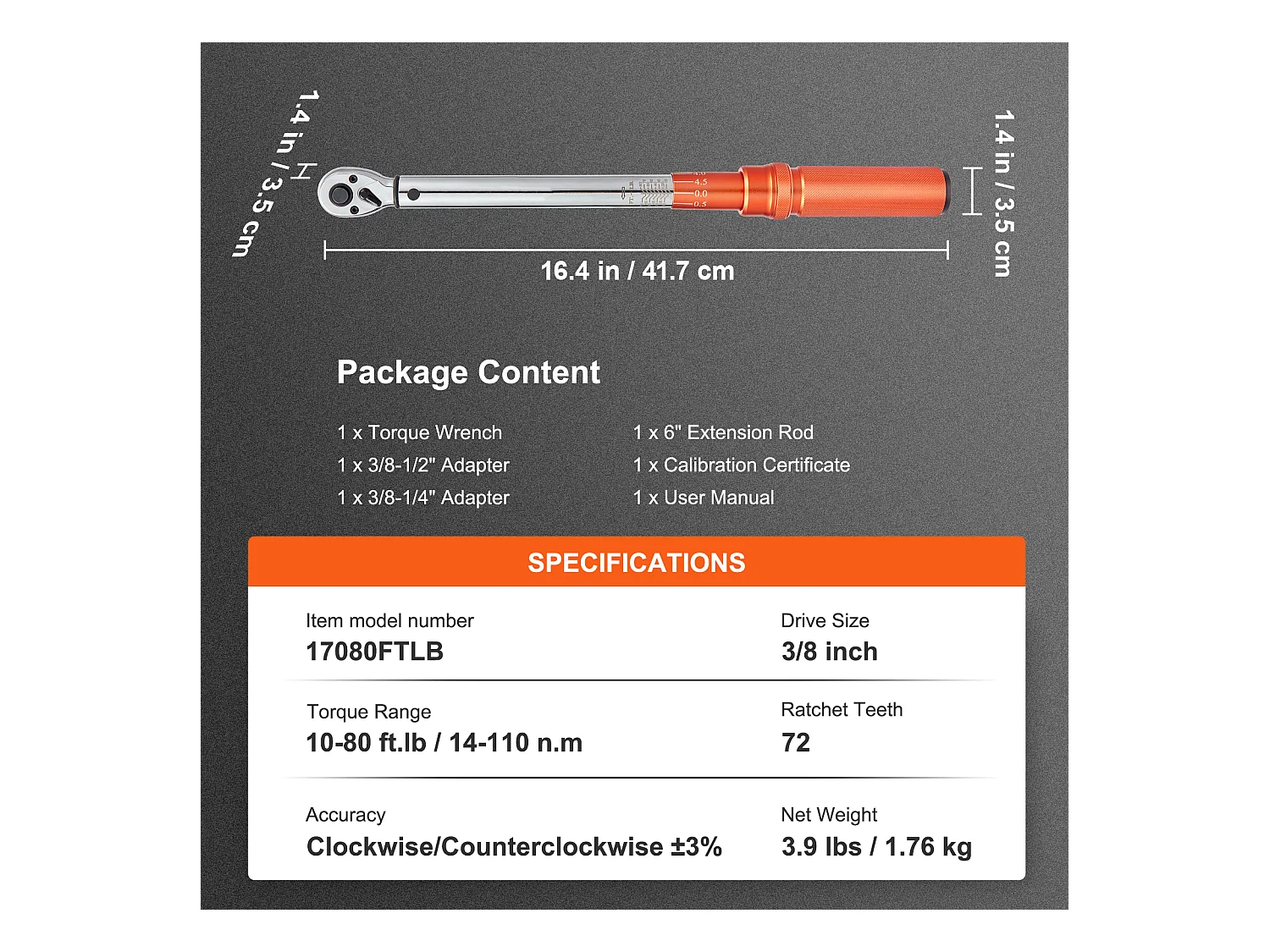 Clé Dynamométrique Réglable SucceBuy pour Entraînement de 7.62/20.32CM, 14-110 N.m
