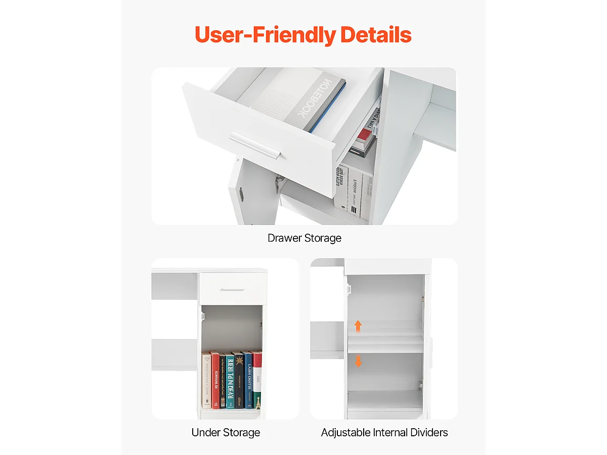 Kleiner Computertisch SucceBuy, 105 cm mit Schublade, für Schlafzimmer, Weiß, zum Aufbewahren von Büchern, Dokumenten und Büromaterial