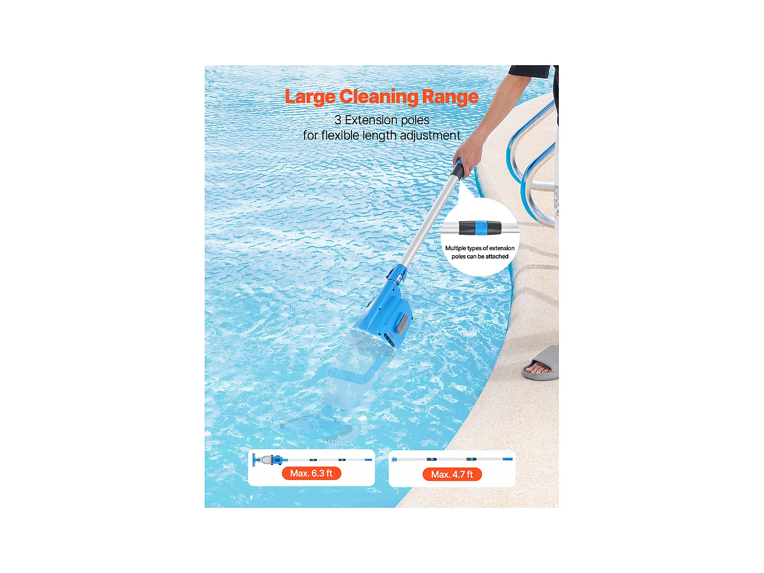 Aspirateur de Piscine Rechargeable SucceBuy 100 L/min 1 h d'Autonomie avec Rallonge