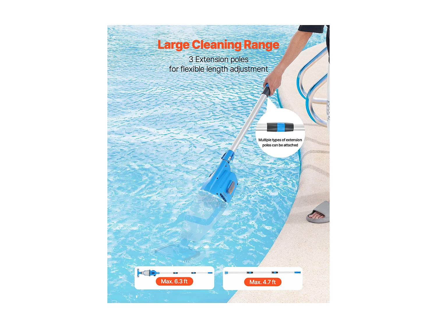 Aspirateur de Piscine Rechargeable SucceBuy 100 L/min 1 h d'Autonomie avec Rallonge