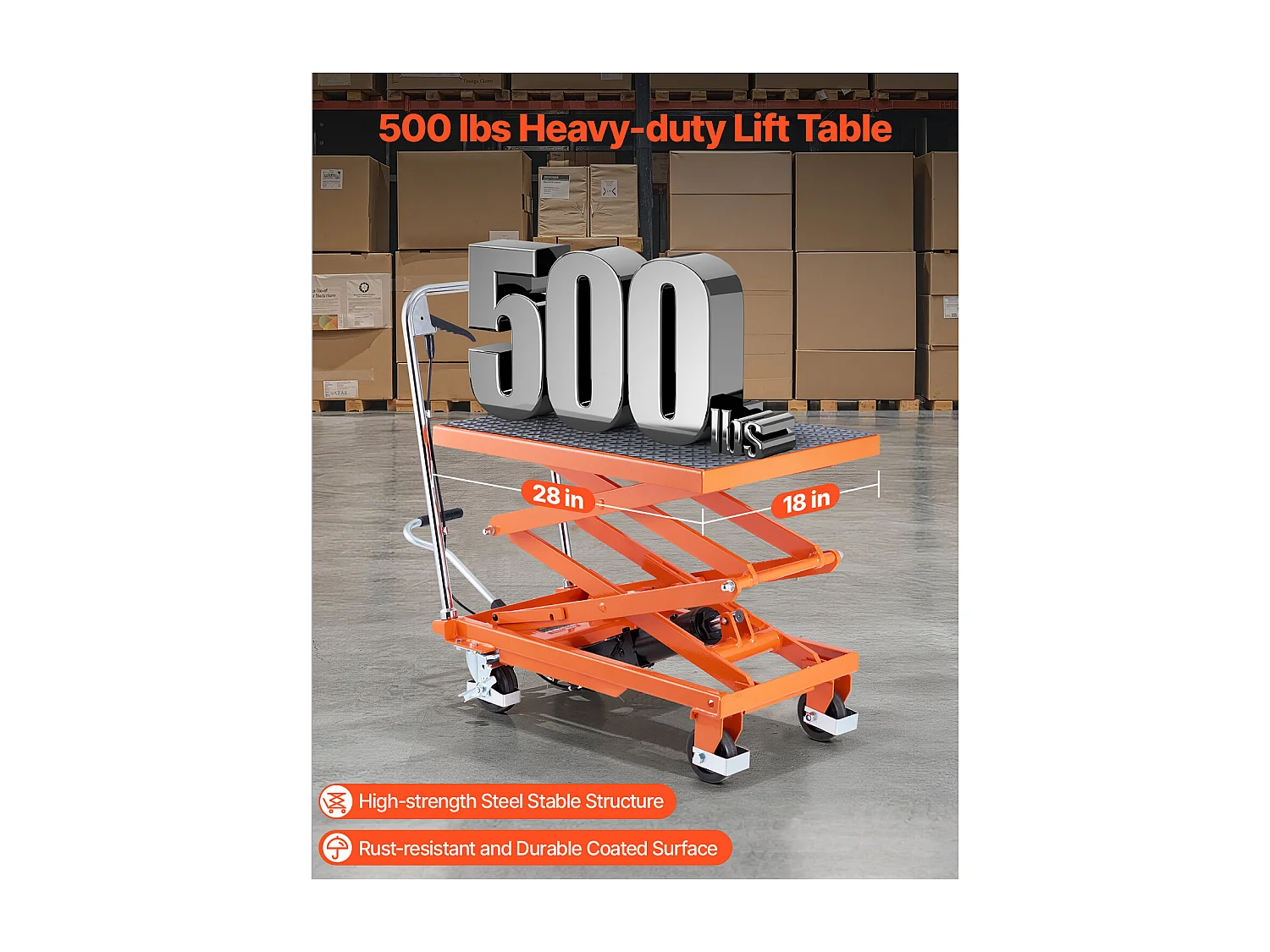 Stół Podnoszący, SucceBuy 1 200 mm Hydrauliczny Stół Podnoszący o Nośności 226,8 kg, Ręczny Wózek Nożycowy, Podkładka Antypoślizgowa
