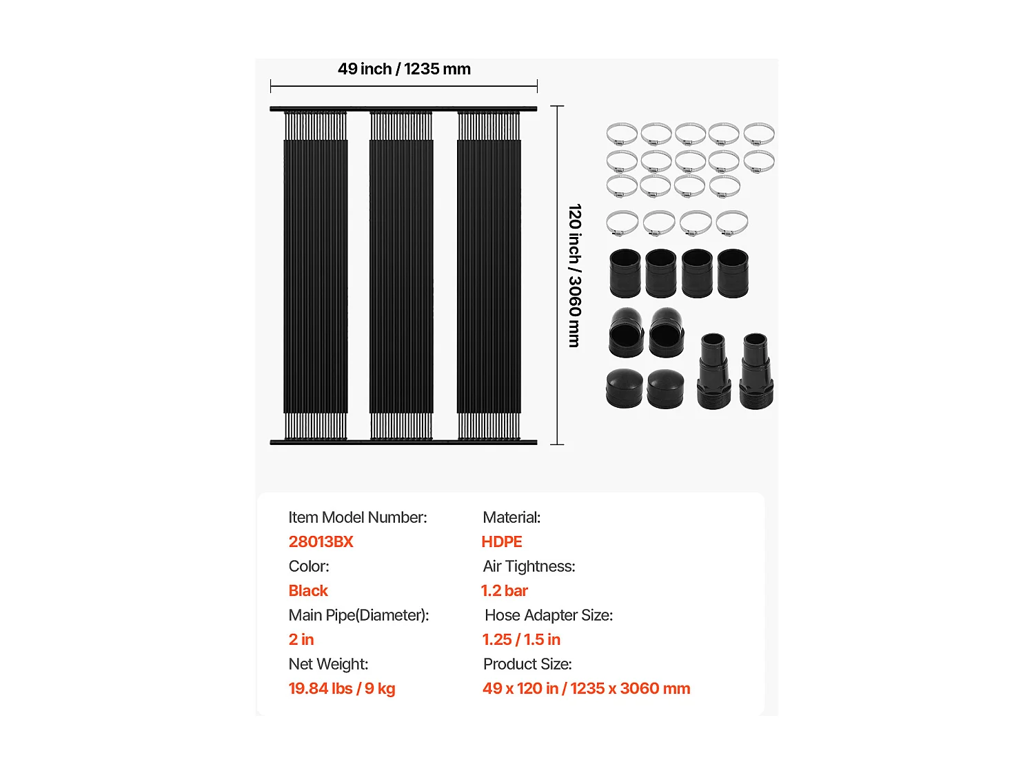 Chauffage Solaire de Piscine SucceBuy Hors Sol Creusée, Chauffe-piscine 1235x3060 mm