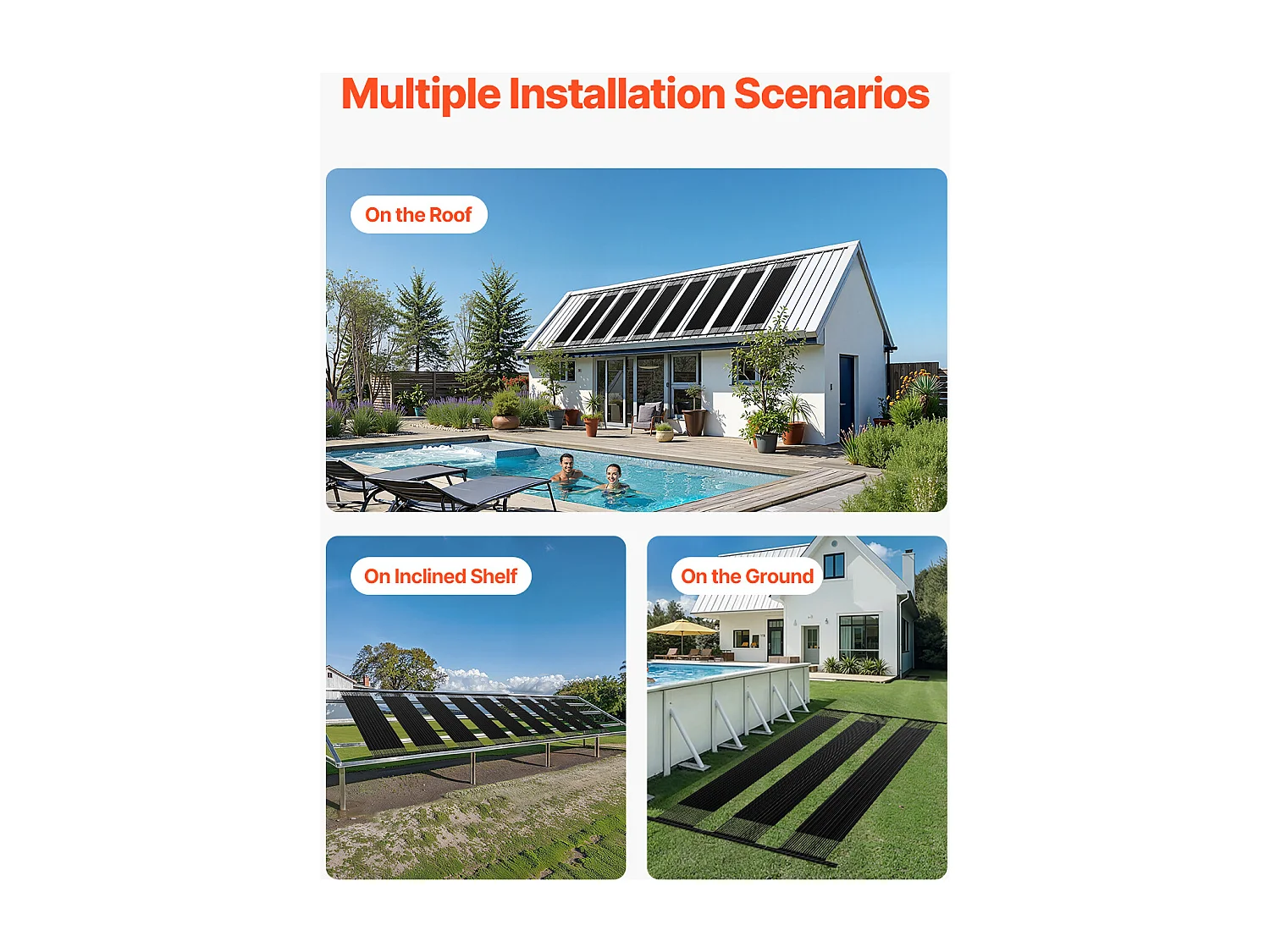 Chauffage Solaire de Piscine SucceBuy Hors Sol Creusée, Chauffe-piscine 1235x3060 mm