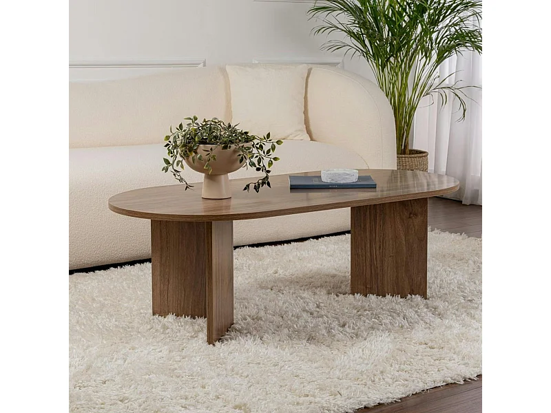 Table basse ovale effet bois de noyer - pieds en V MARFA