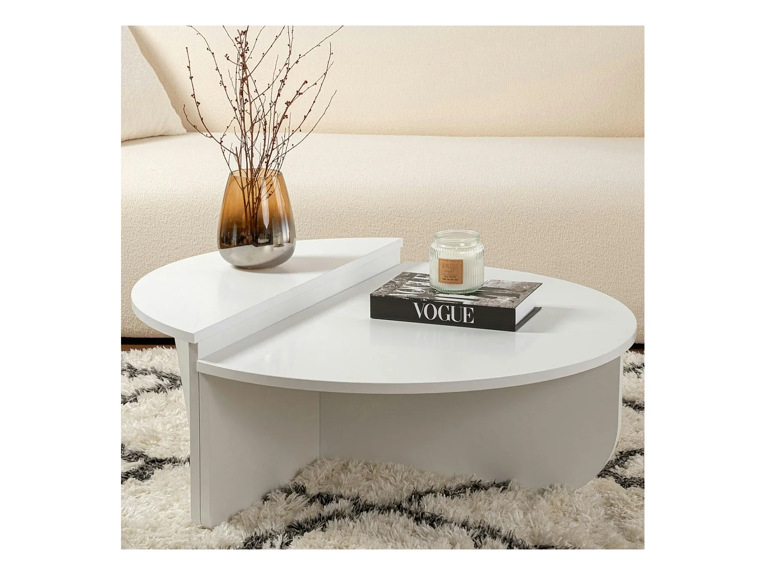 Table basse moderne blanche effet laque - 2 hauteurs MARFA