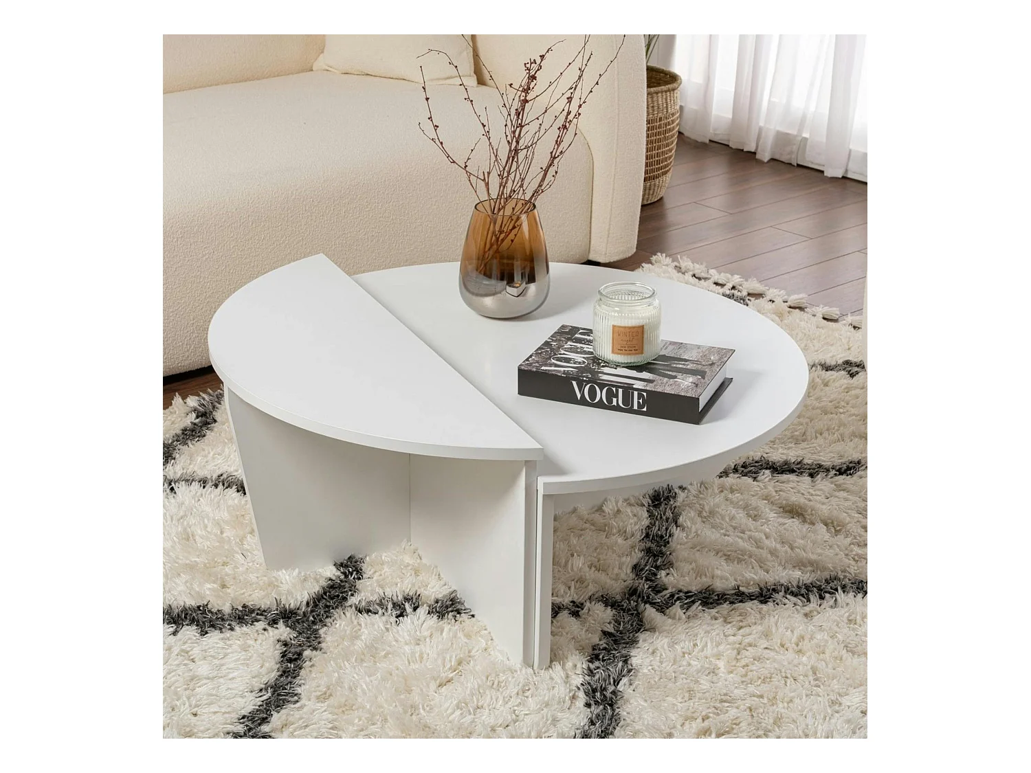 Table basse moderne blanche effet laque - 2 hauteurs MARFA