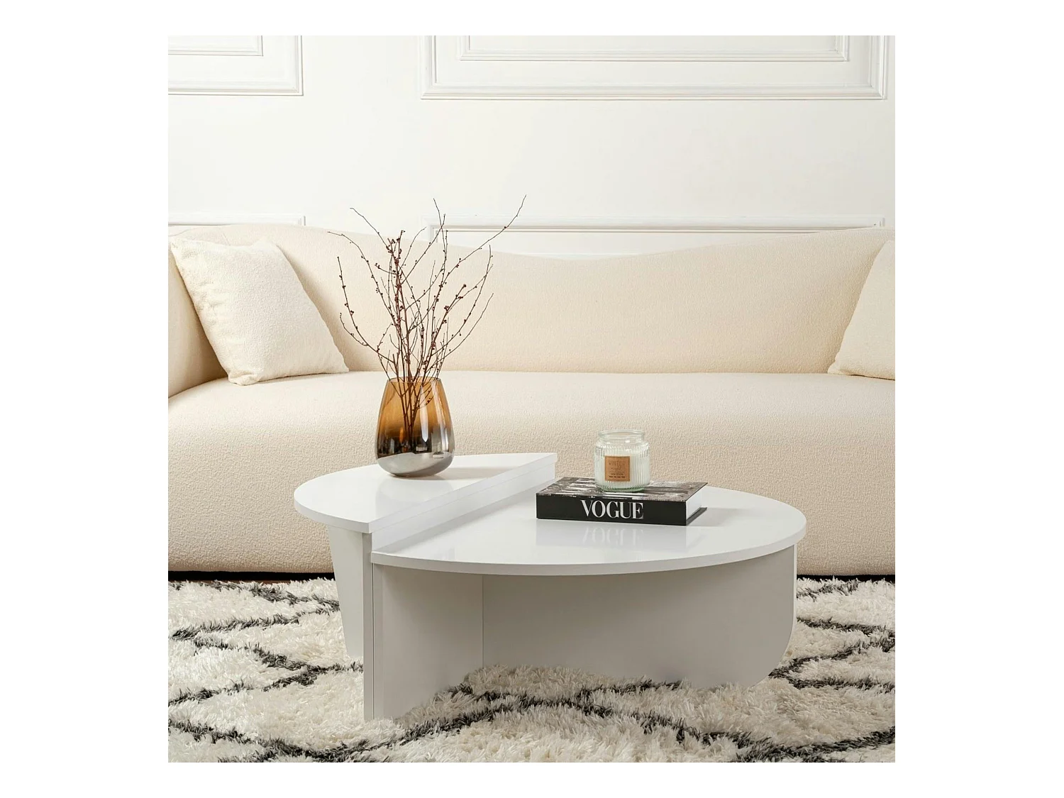 Table basse moderne blanche effet laque - 2 hauteurs MARFA