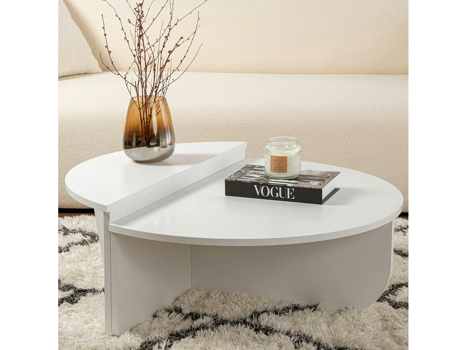 Table basse moderne blanche effet laque - 2 hauteurs MARFA