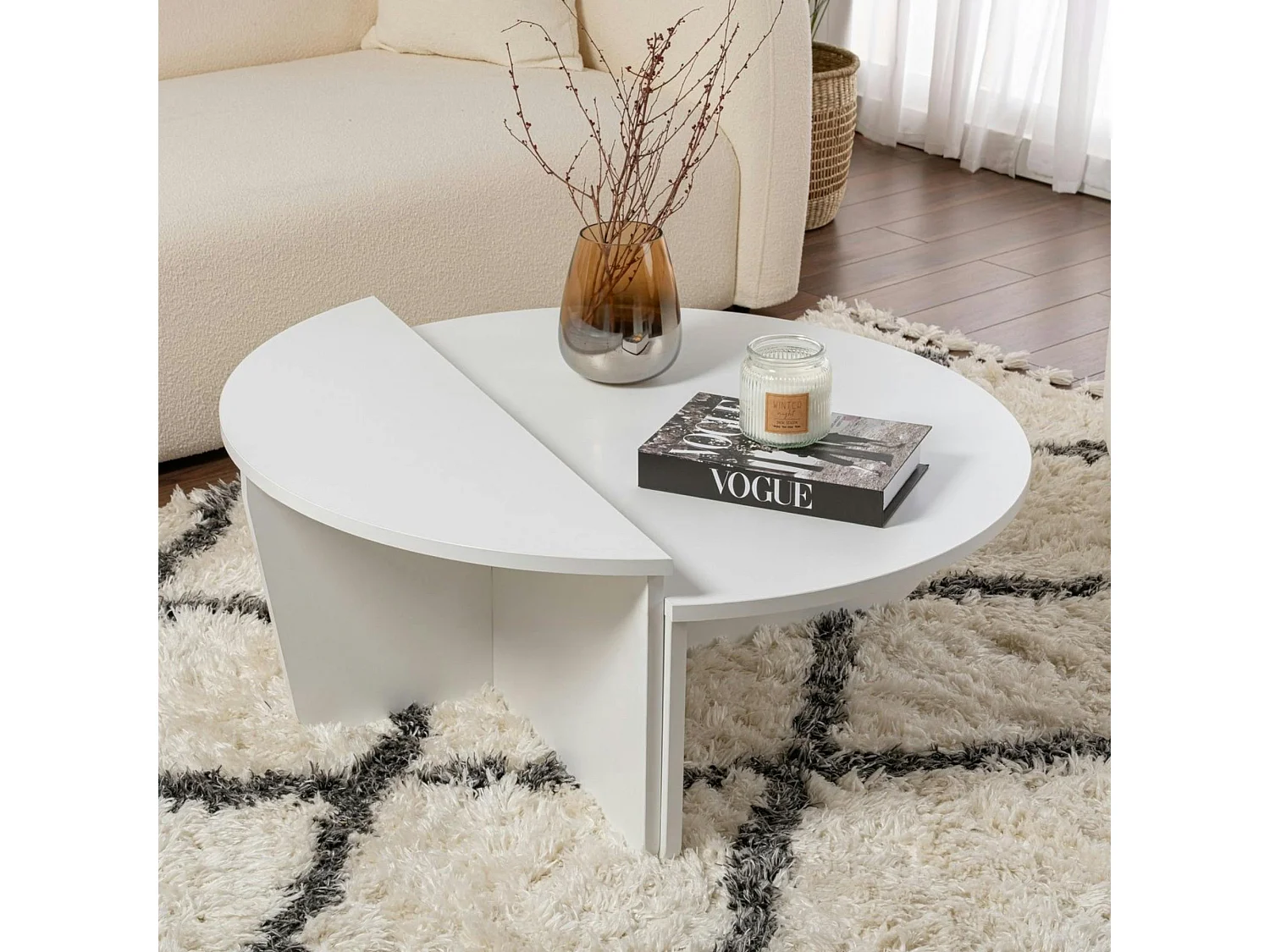Table basse moderne blanche effet laque - 2 hauteurs MARFA