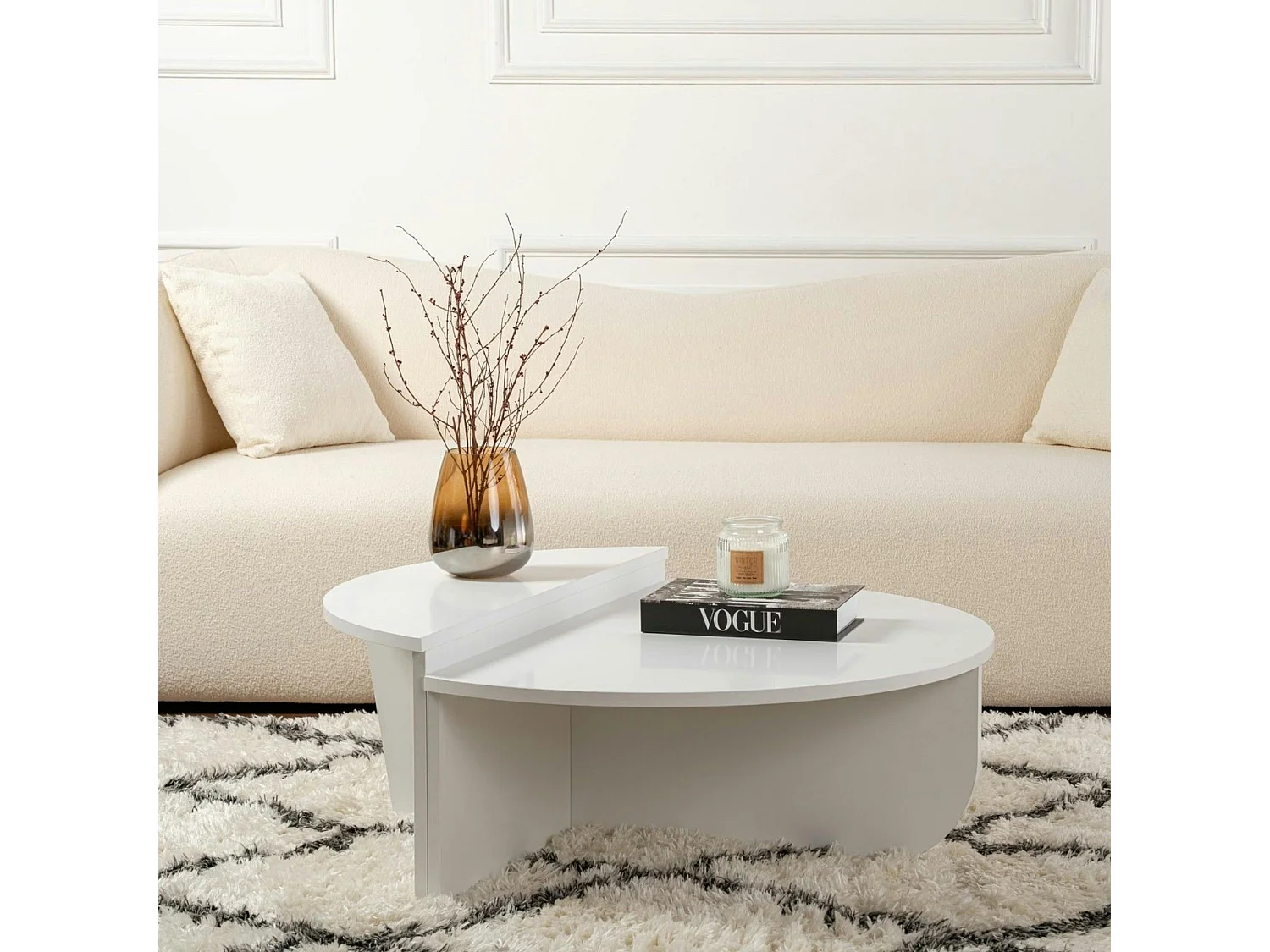 Table basse moderne blanche effet laque - 2 hauteurs MARFA