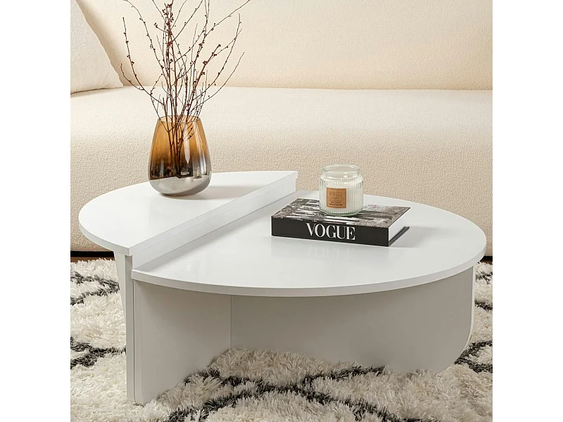 Table basse moderne blanche effet laque - 2 hauteurs MARFA