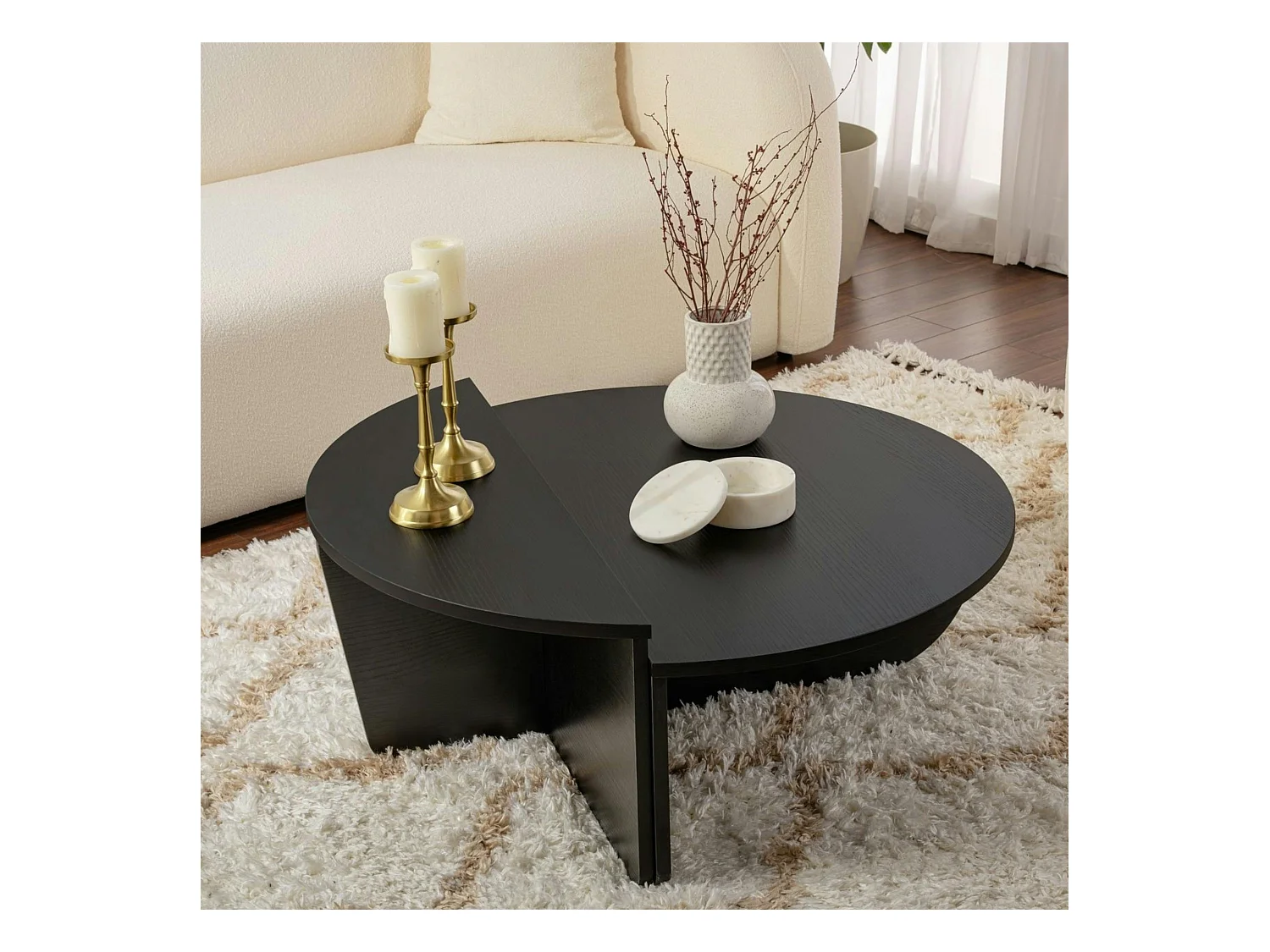 Table basse moderne noire effet bois - 2 hauteurs MARFA