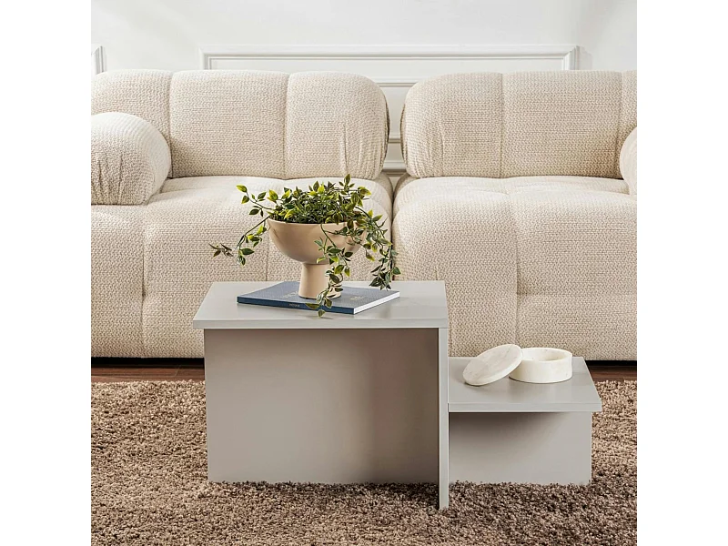 Table basse moderne grise - effet laqué, 2 niveaux MARFA